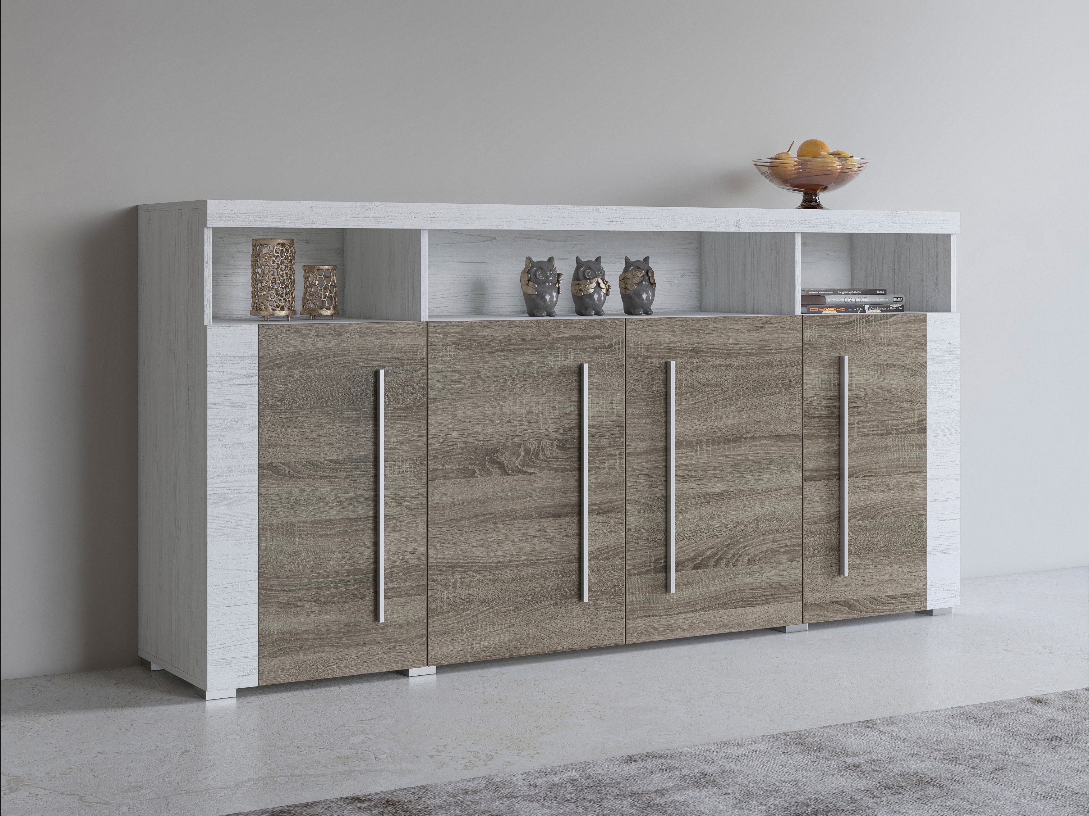 Helvetia Sideboard Roger,Breite 182cm, stilvolle Schrank mit 4 Türen, Kommode mit viel Stauraum, Einlegeböden verstellbar