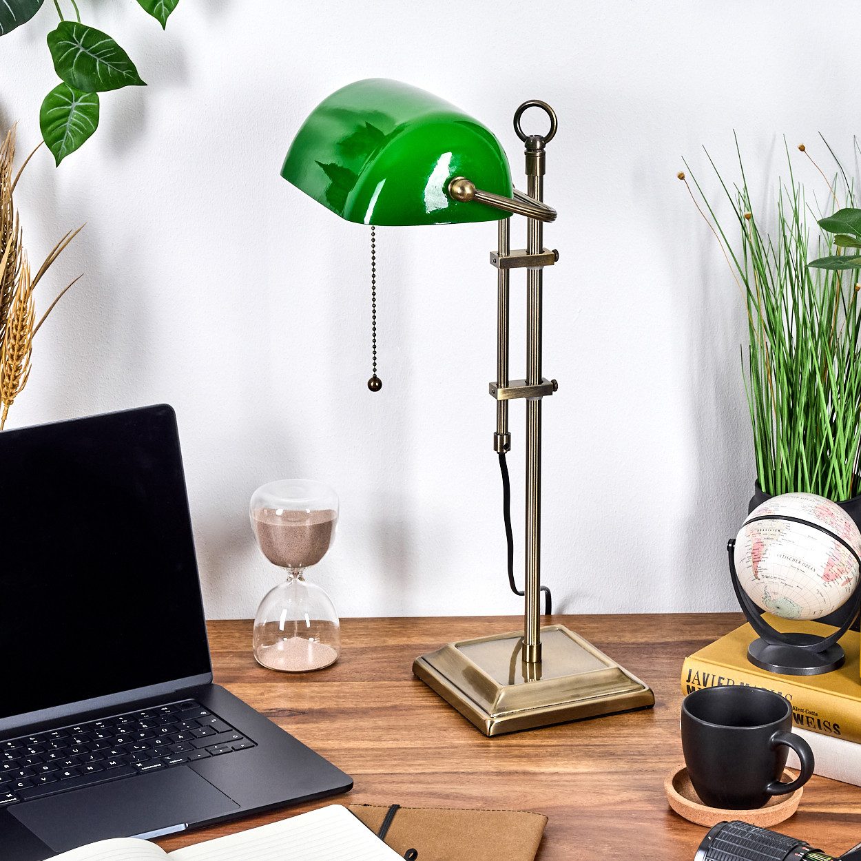 hofstein Tischleuchte Tischlampe aus Metall/Glas in Altmessing/Grün/Weiß, o günstig online kaufen