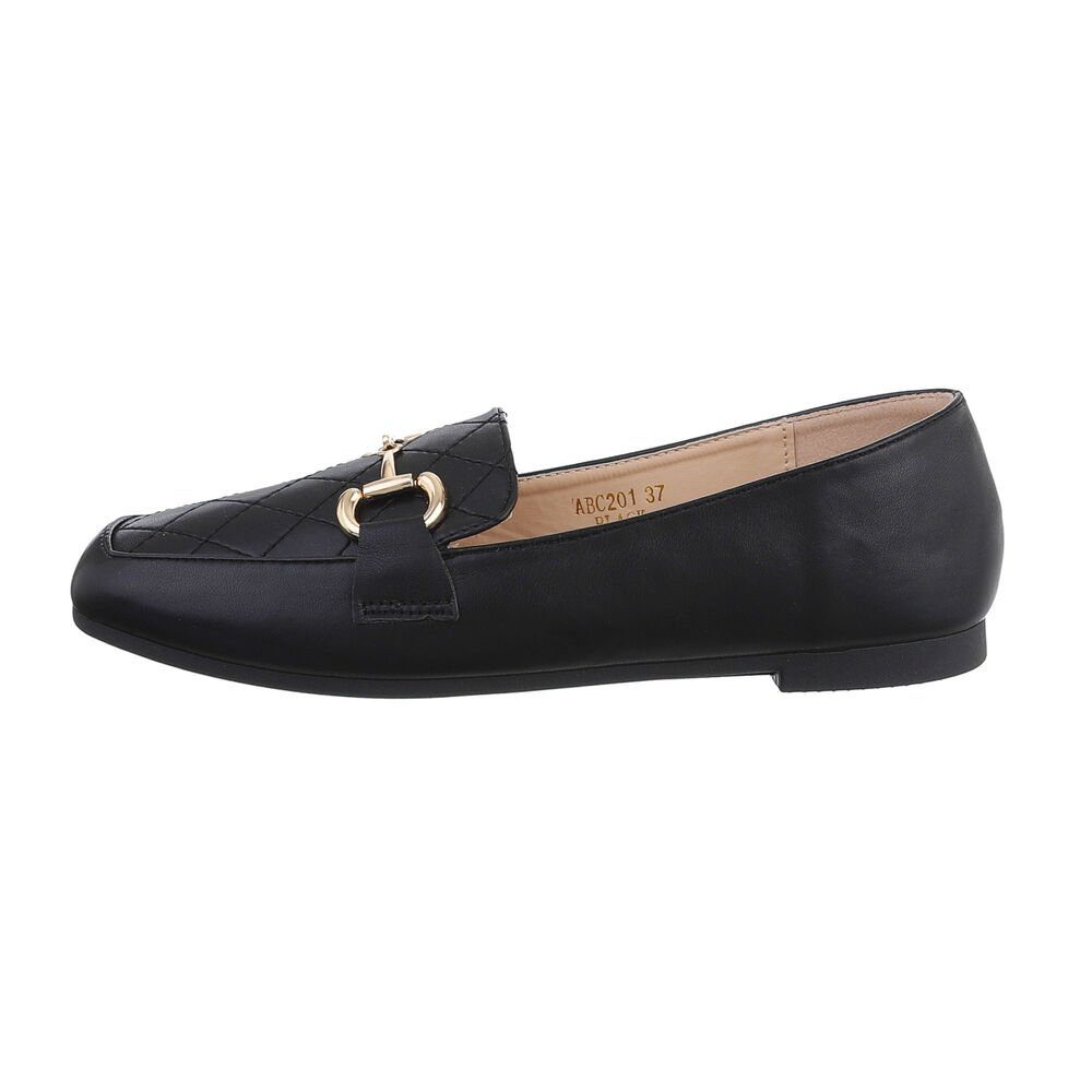 Ital-Design Damen Mokassins Freizeit Slipper Blockabsatz Mokassins in Schwarz