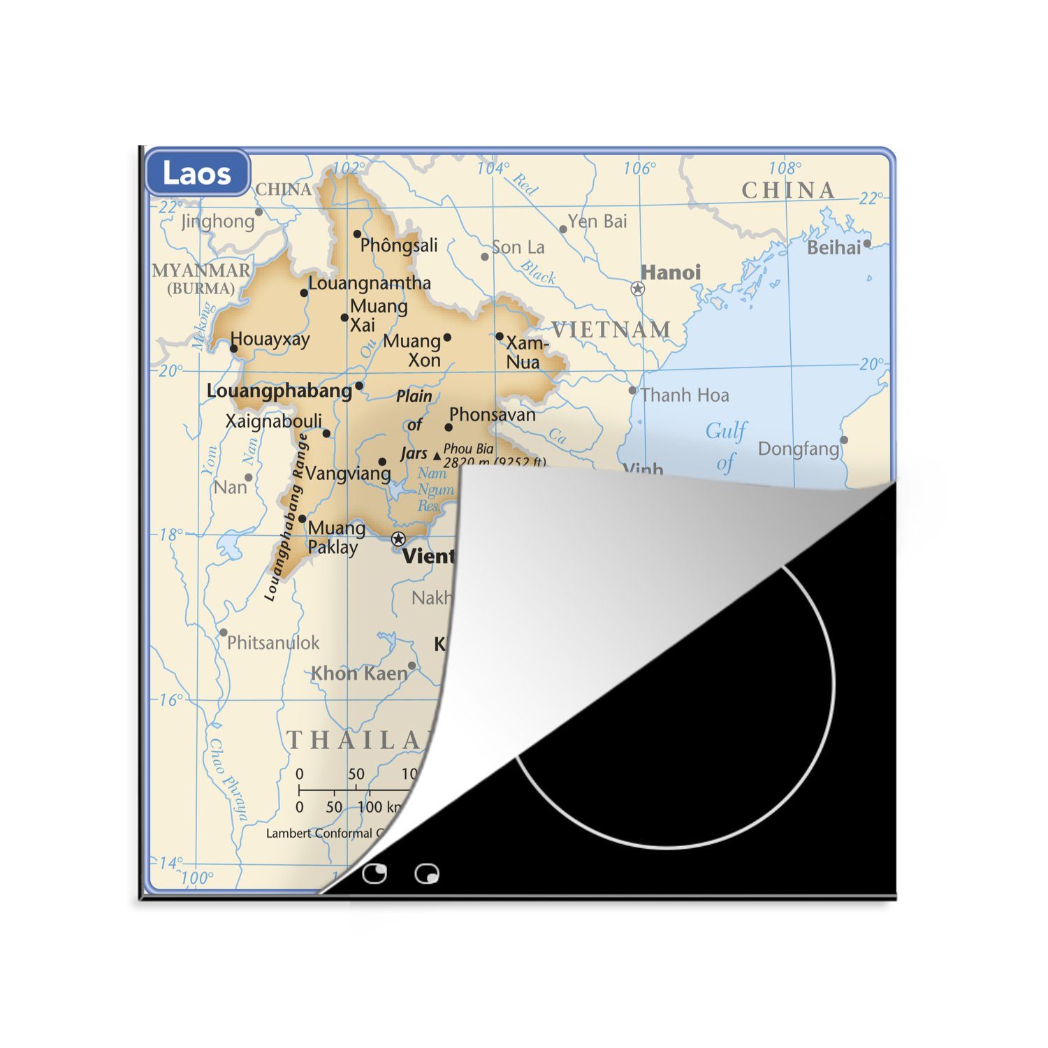MuchoWow Herdblende-/Abdeckplatte Illustration der Karte von Laos, Vinyl, (1 tlg), 78x78 cm, Ceranfeldabdeckung, Arbeitsplatte für küche