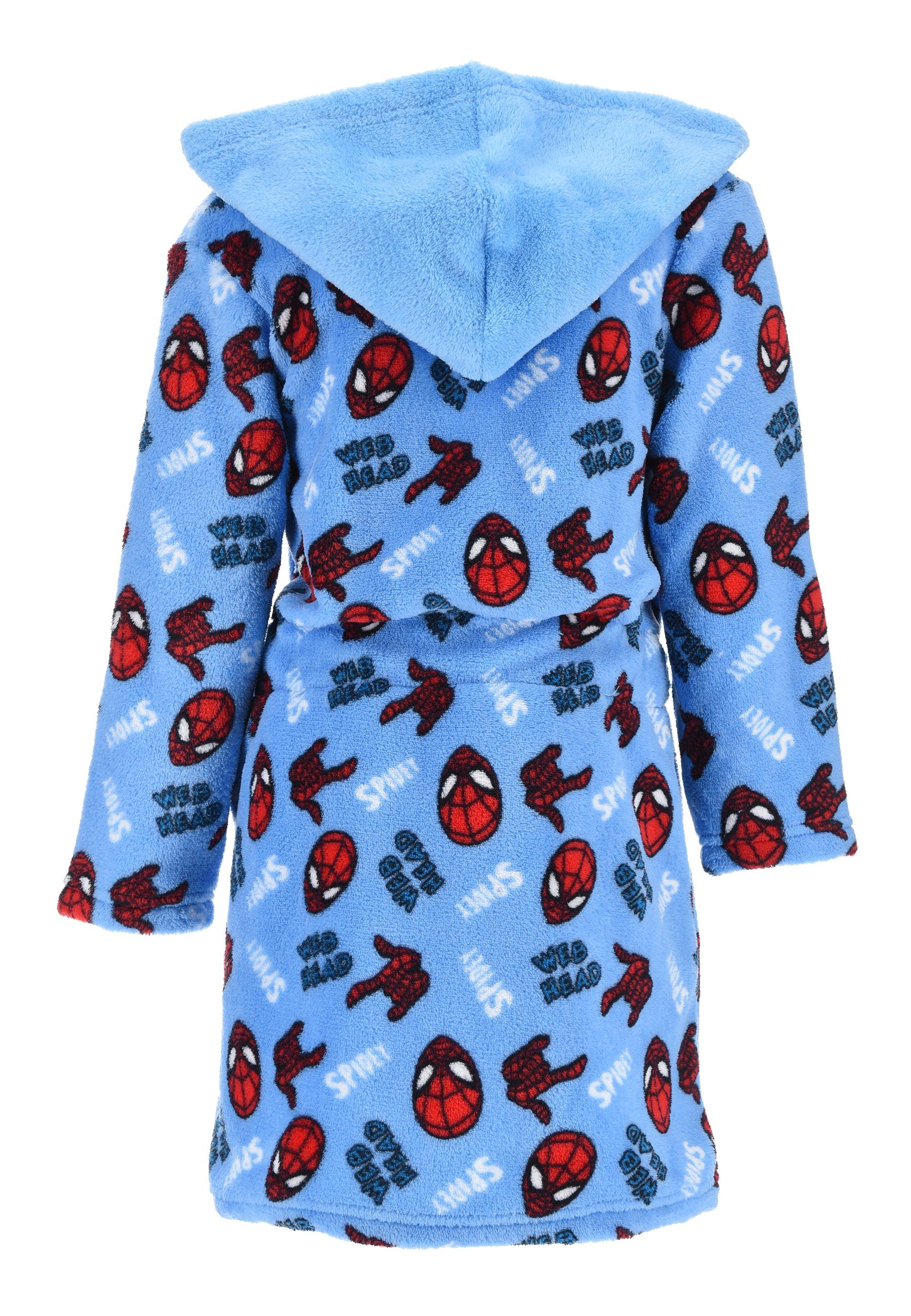 Morgenmantel Kinderbademantel Blau Jungen langarm Spiderman Bademantel