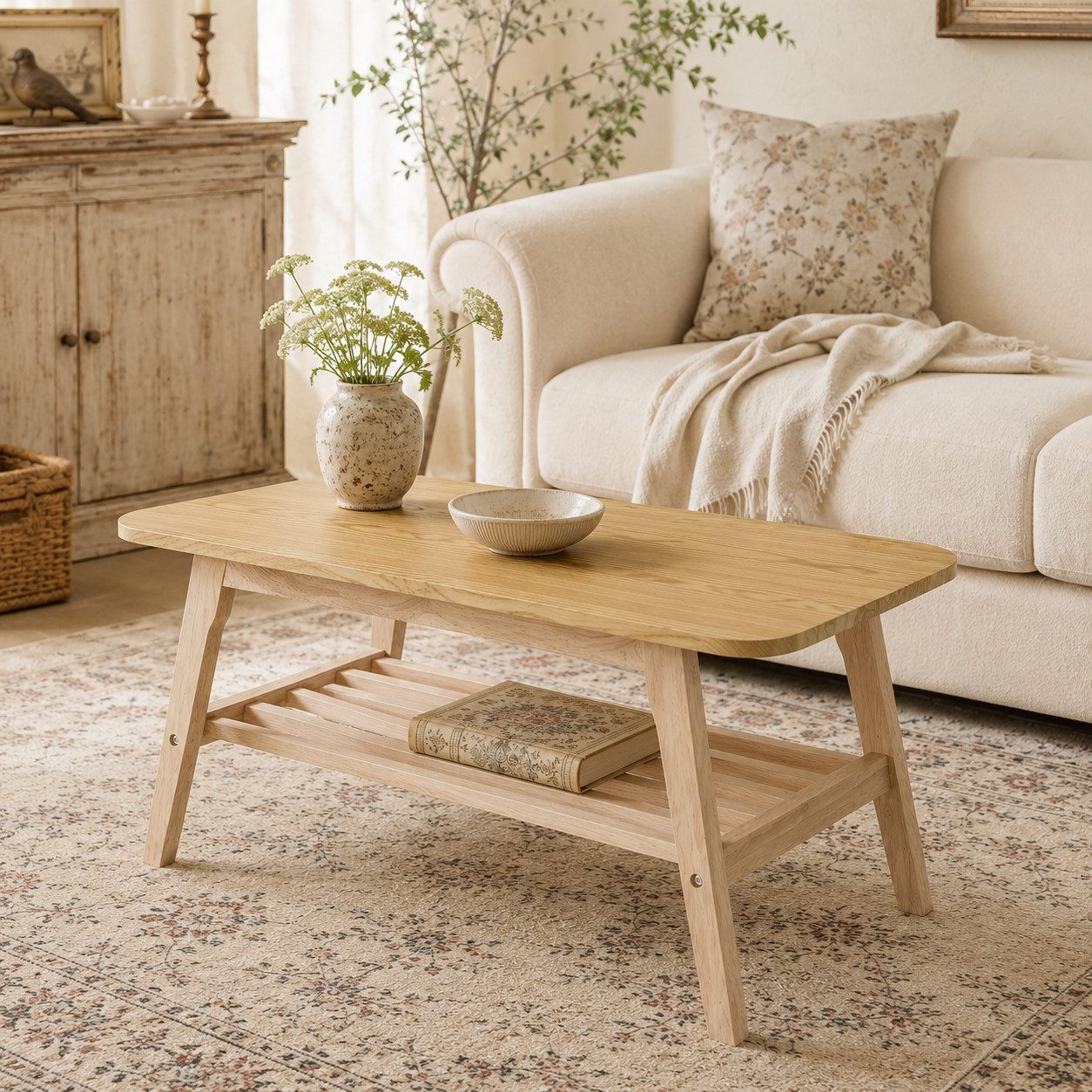 Celya Couchtisch Rechteckig, mit Ausreichend Stauraum (Massivholzsockel, Ideal für Wohnzimmer, Wohnungen und Büros)