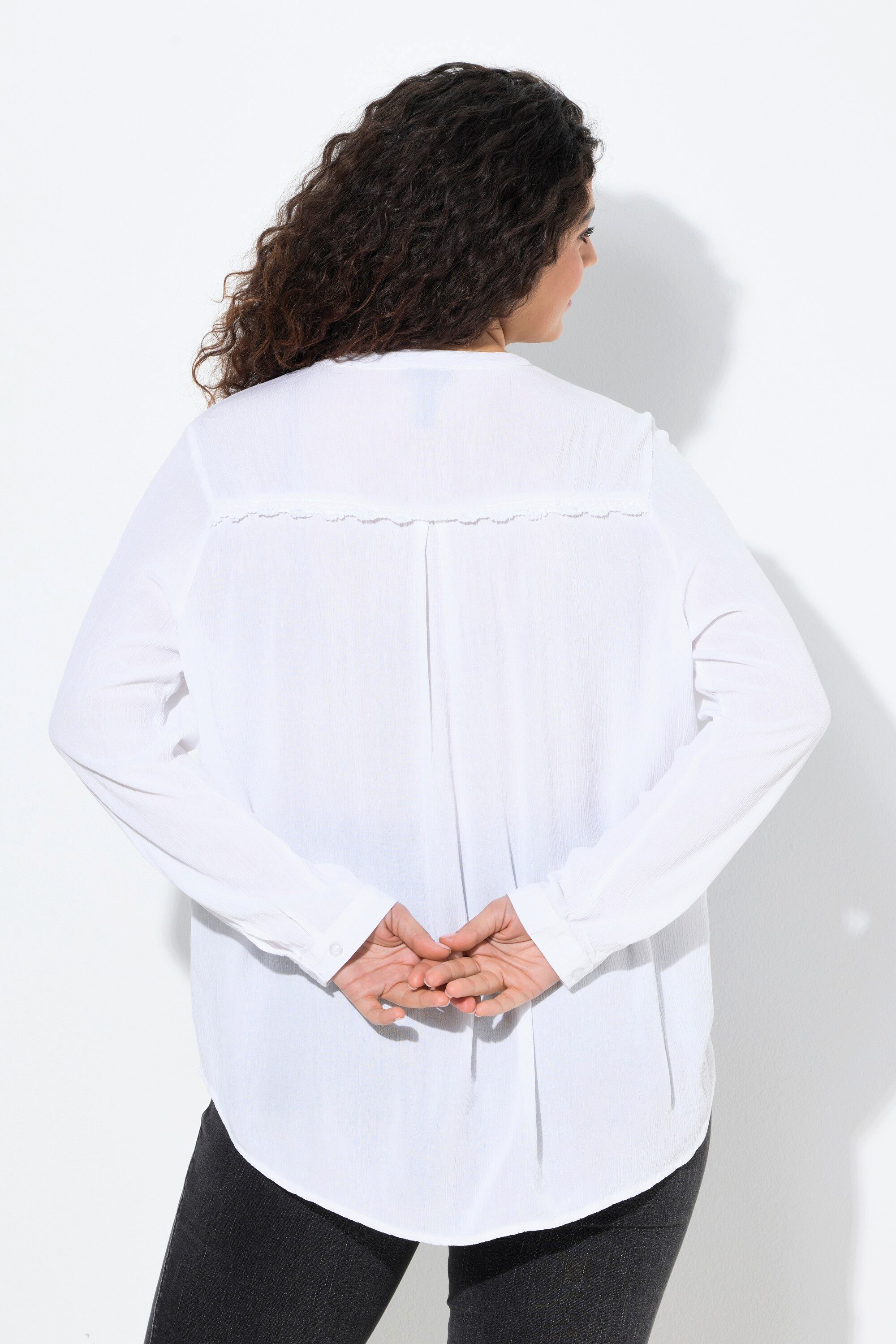 Ulla Popken Satinbluse Bluse Stickerei A-Linie Rundhals Langarm – Bild 3 von 4