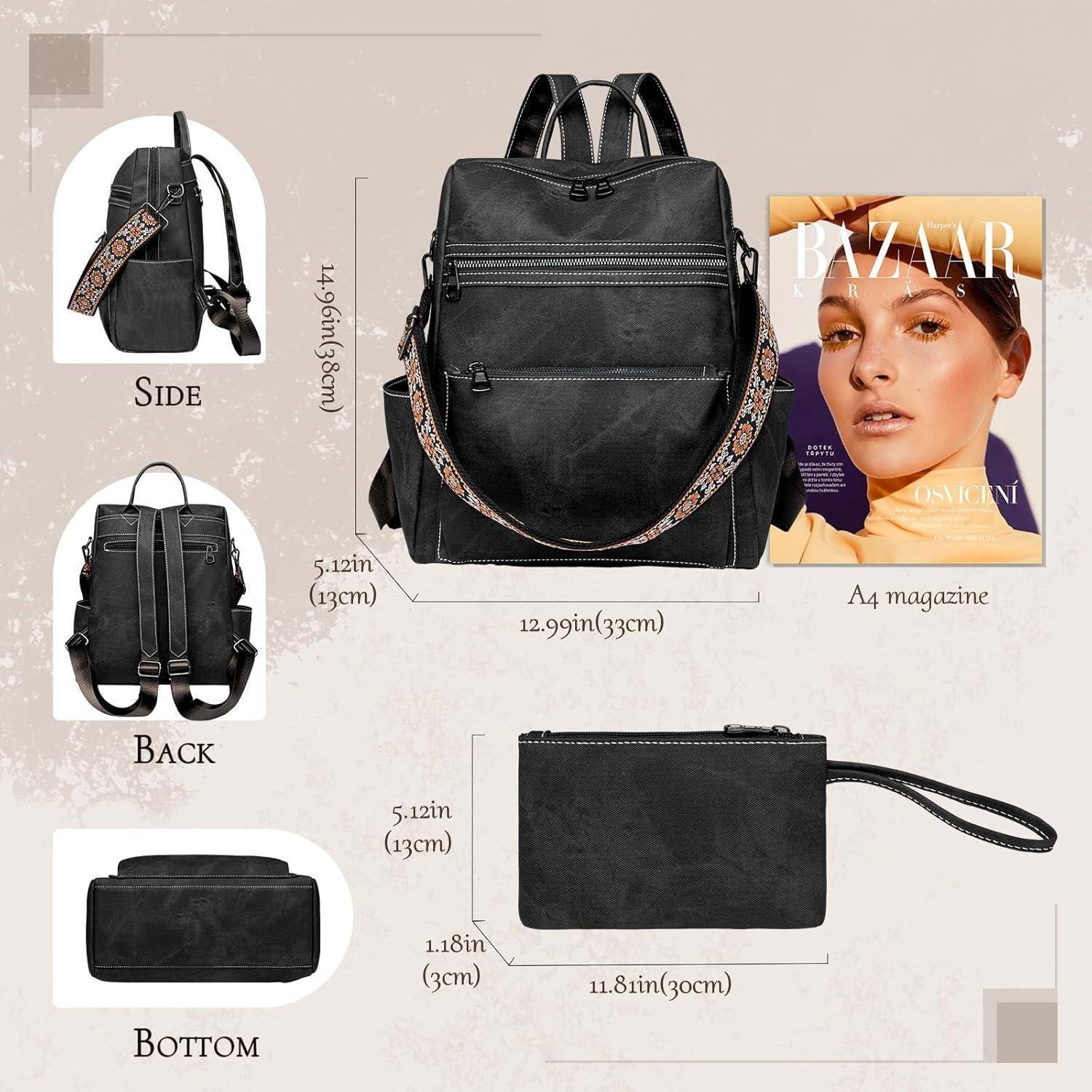 LuxusKollektion Freizeitrucksack Rucksack Damen Diebstahlschutz Wasserdicht PU Mehrzweck Schwarz