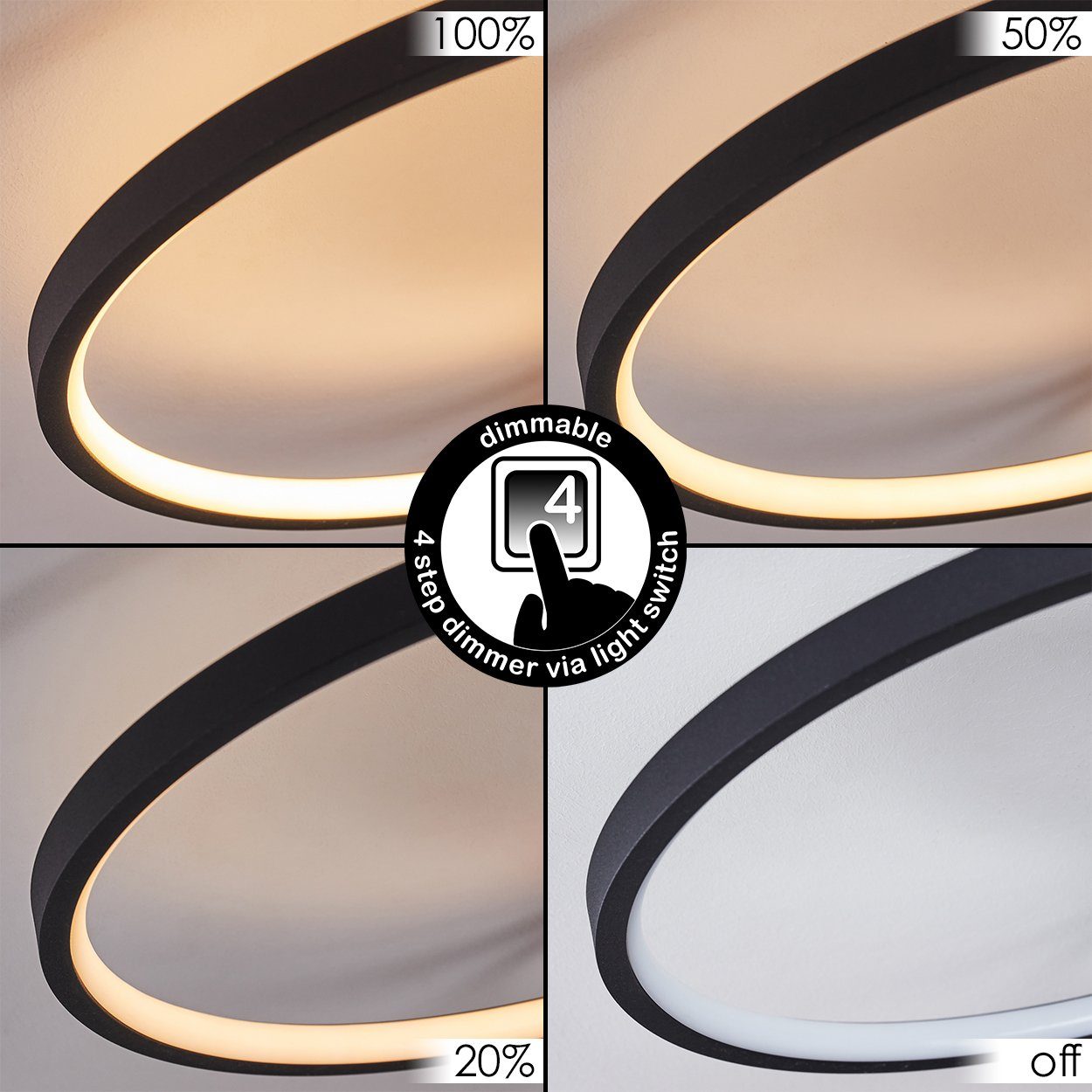 Metall schwarz, dimmbare 3000 Kreisen, Lumen Kelvin, 5600 mehreren in hofstein Deckenlampe aus Deckenleuchte dimmbar, über »Caces« Zimmerlampe Lichtschalter