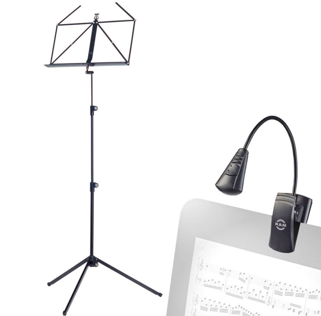 Notenpult K&M 100-1 Notenständer Schwarz mit LED-Leuchte