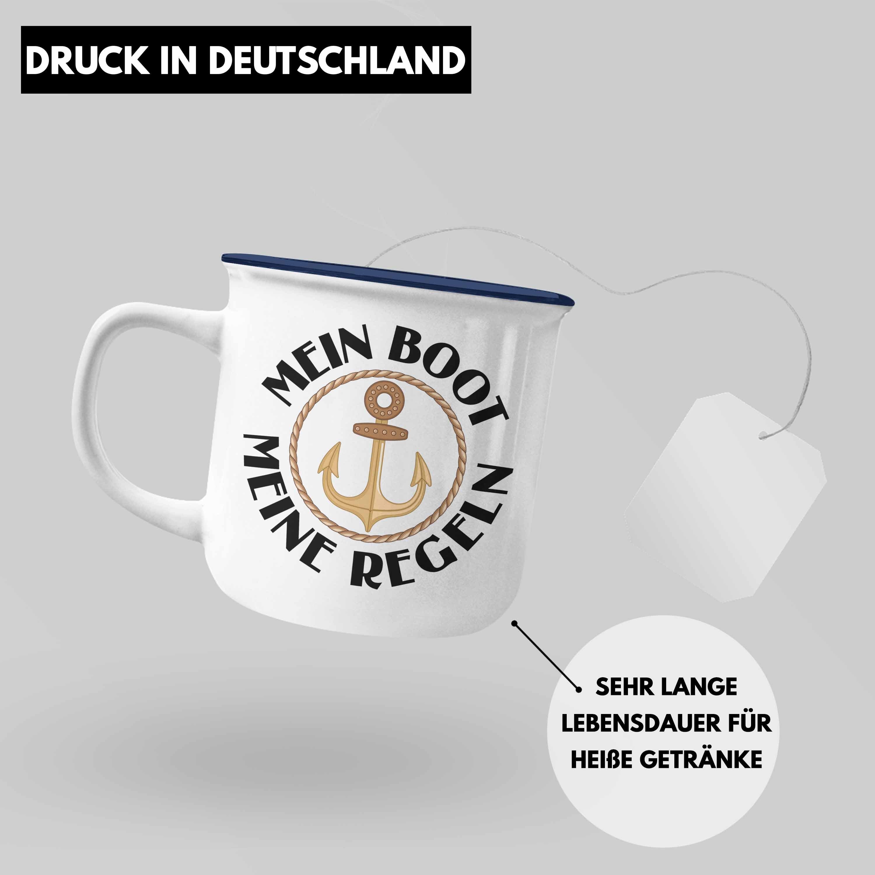 Segler Lustig Thermotasse Geschenk Tasse Bootsfahrer Käptn Trendation - Trendation Lustiger Motoboot Sportboot Segeln Herren Blau Emaille Spruch Kapitän