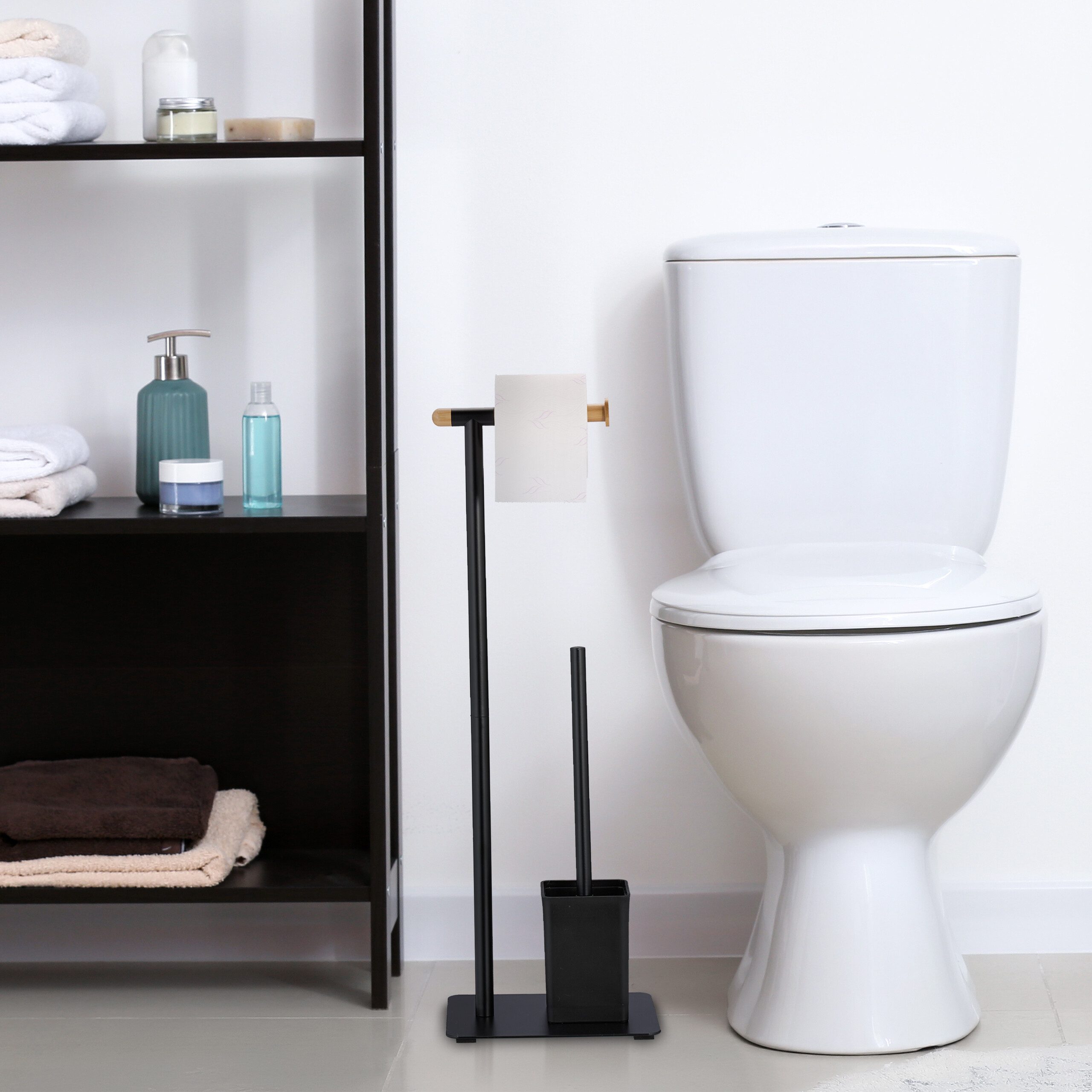 relaxdays WC-Garnitur aus Bambus & Edelstahl günstig online kaufen