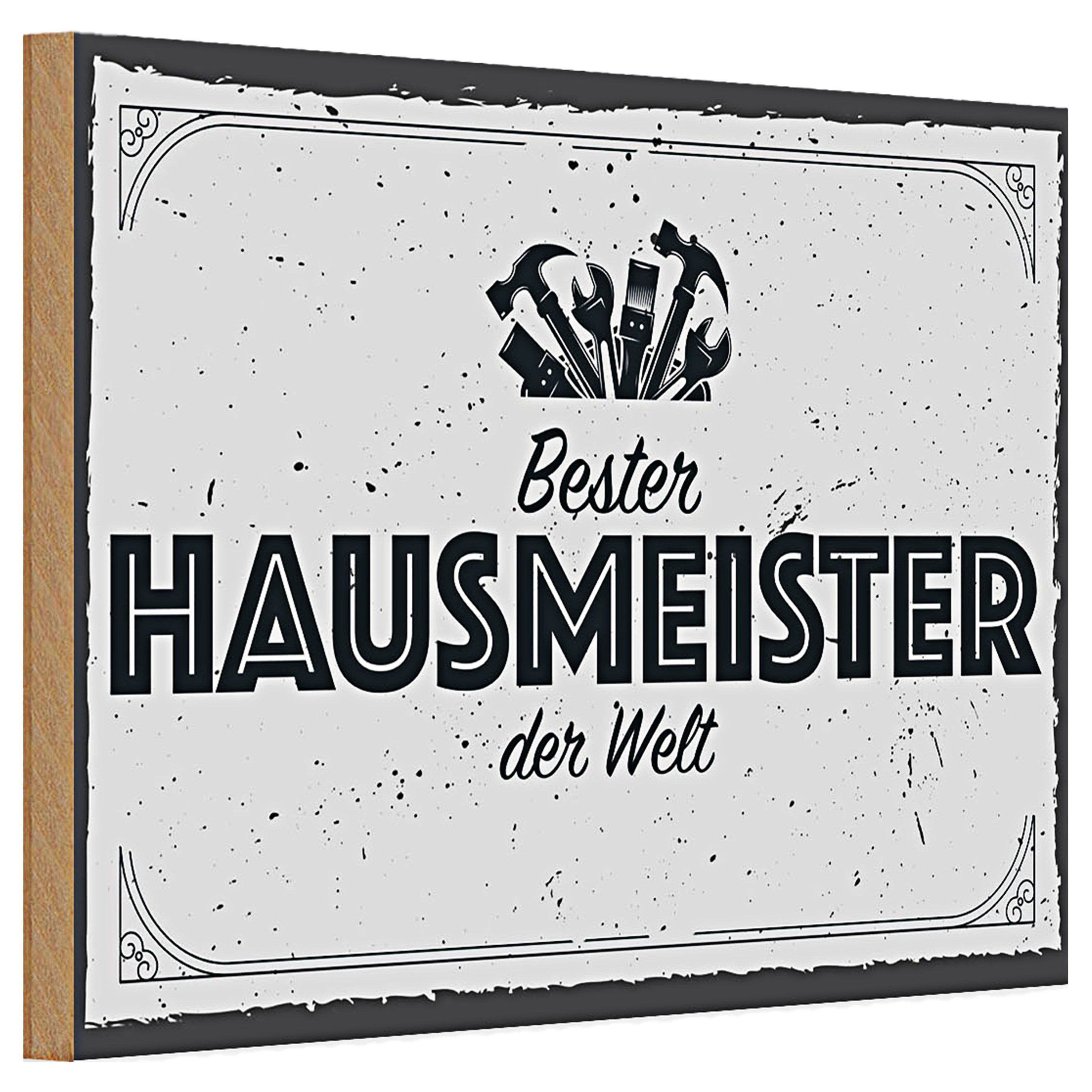 Roomando Holzbild Holzschild Spruch 30x20cm Bester Hausmeister der Welt