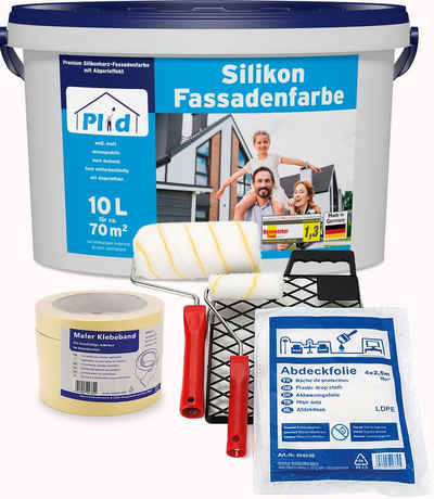 plid Fassadenfarbe Premium Silikon Fassadenfarbe Aussenfarbe Fassadenweiß Anstreichset, Schnelltrocknend