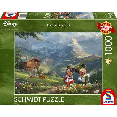 Schmidt Spiele Puzzle Disney, Mickey & Minnie in den Alpen, 1000 Puzzleteile, Thomas Kinkade; Made in Europe