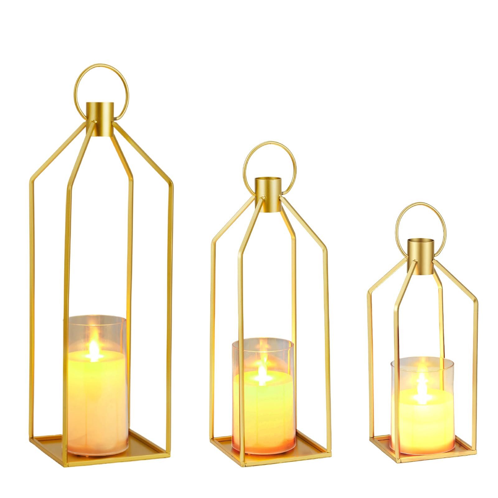 GarveeMore LED-Kerze flackernde Kerzenständer Set mit Fernbedienung, Timer (3-tlg), 30/38/48 cm, batteriebetrieben, Eisen & Acryl, Schwarz/Gold