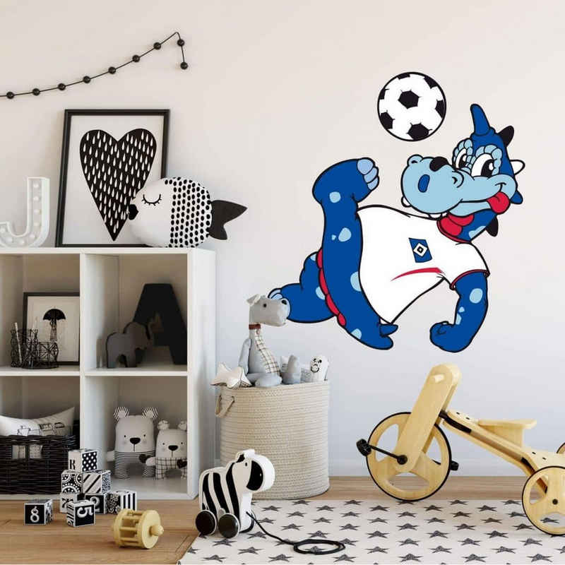 Hamburger SV Wandtattoo Fußball Wandtattoo HSV Hamburger SV Maskottchen Hermann Drache Blau, Wandbild selbstklebend, entfernbar