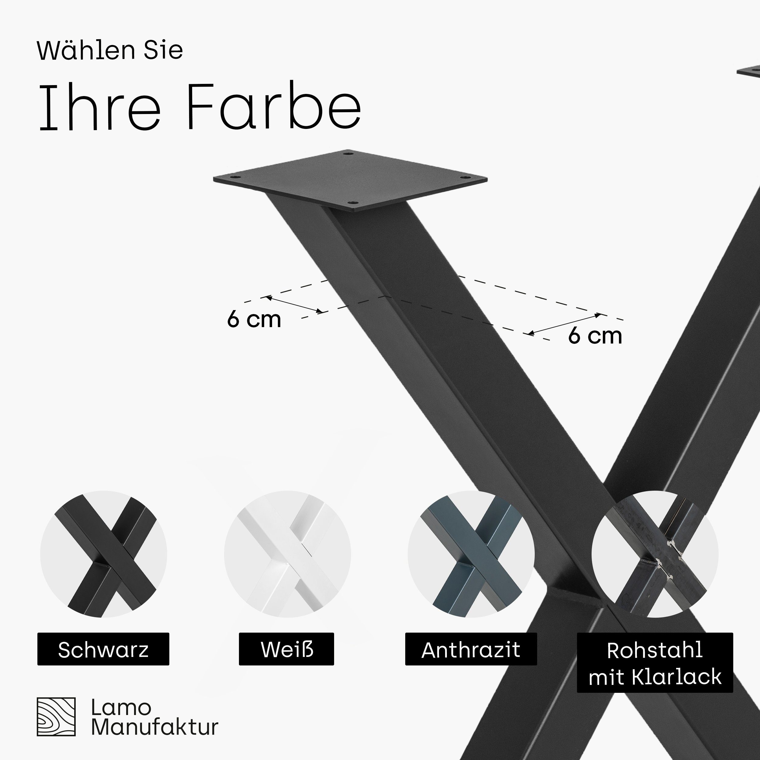 LAMO Manufaktur Tischgestell Mark Light Tischbeine X-Form (SET, 2er-Set Tischkufen), Industriestahl pulverbeschichtet
