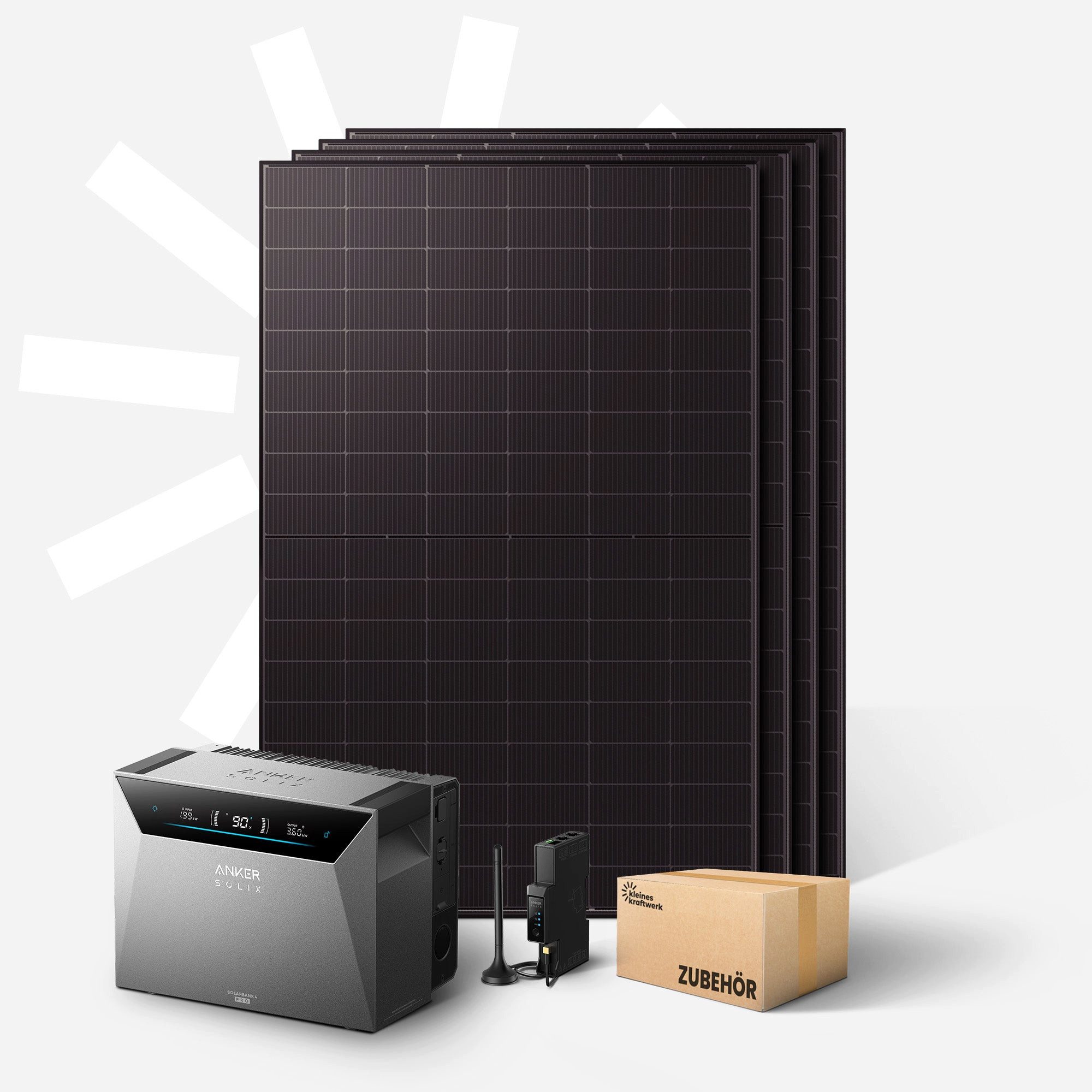 Kleines Kraftwerk Balkonkraftwerk, 2000 W, Monokristallin, (ohne Halterung, Solaranlage Komplettset mit Speicher), 4 x 500W, Anker Solarbank 4 Pro