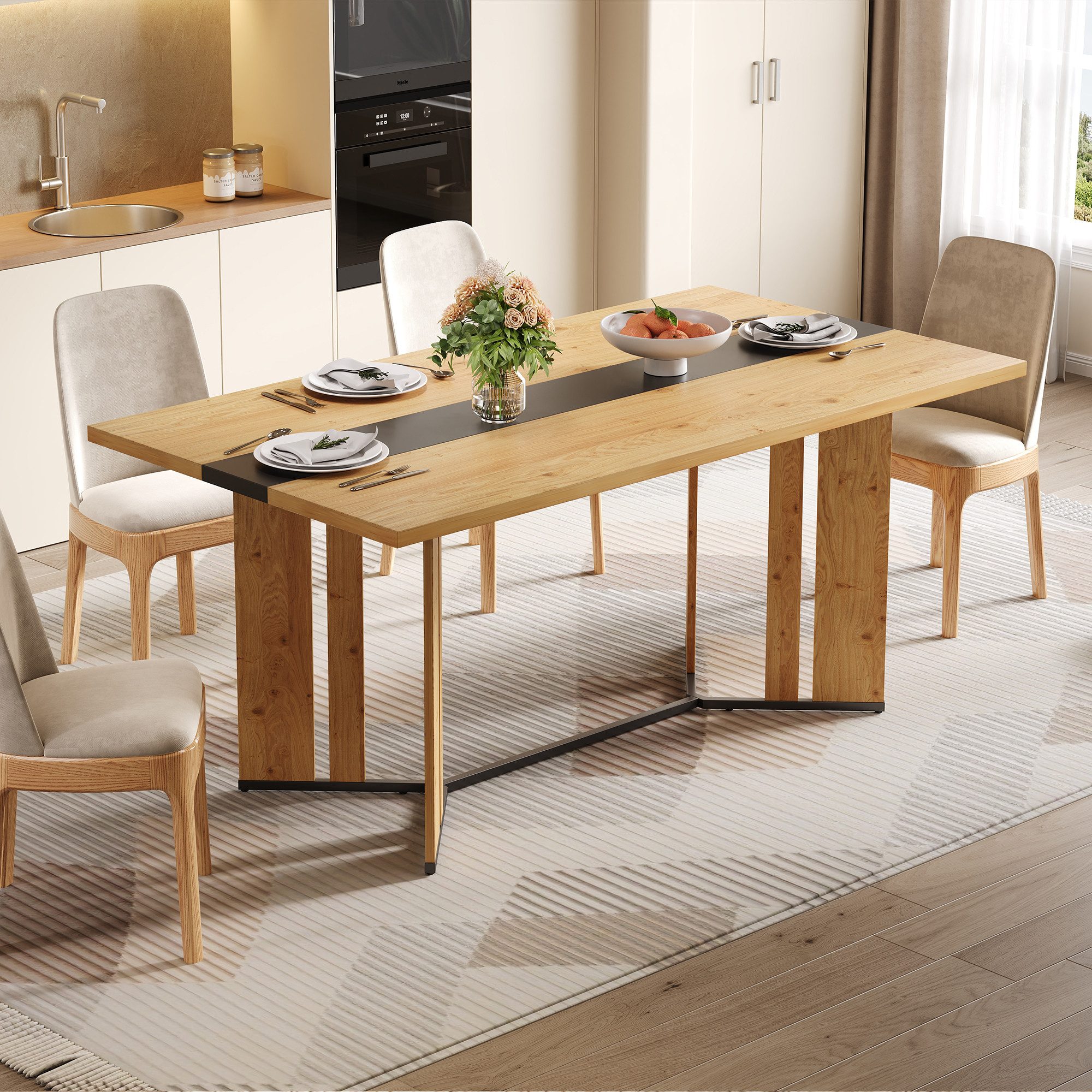 REDOM Esstisch Großer Esstisch – Moderner Holz- oder Marmoroptik-Tisch (Wasserfest & Kratzfest, 2,8 cm dicke Tischplatte, Metallbeine, Für Wohnzimmer, Küche & Esszimmer, 1-St., 200 x 80 x 76cm)