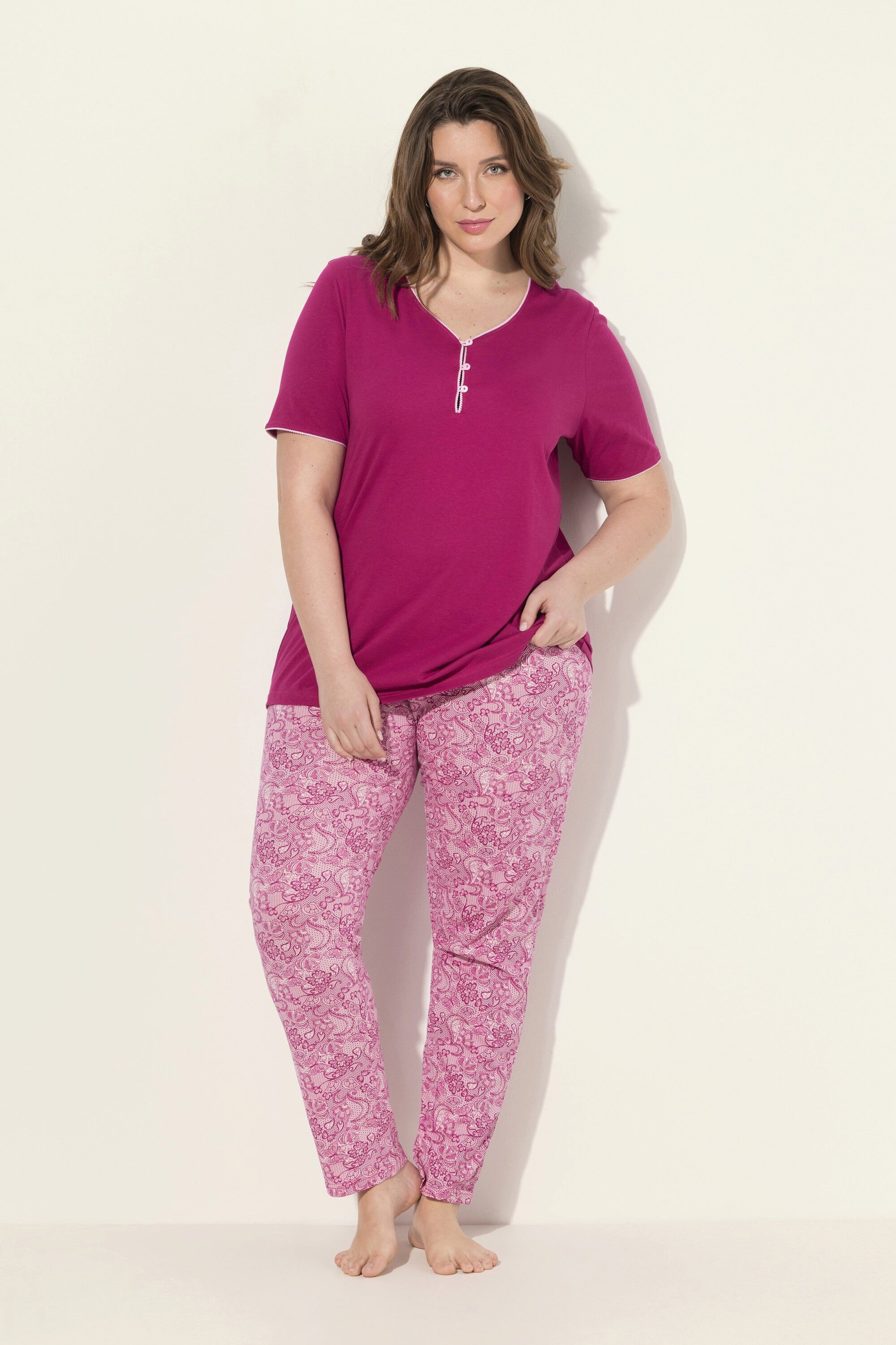 Ulla Popken Pyjama Pyjama Zierkante Spitzendruck günstig online kaufen