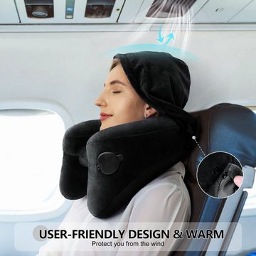 Fivejoy Nackenhörnchen Aufblasbares Reisekissen Flugzeug Kissen mit weichem Veloursbezug Hut