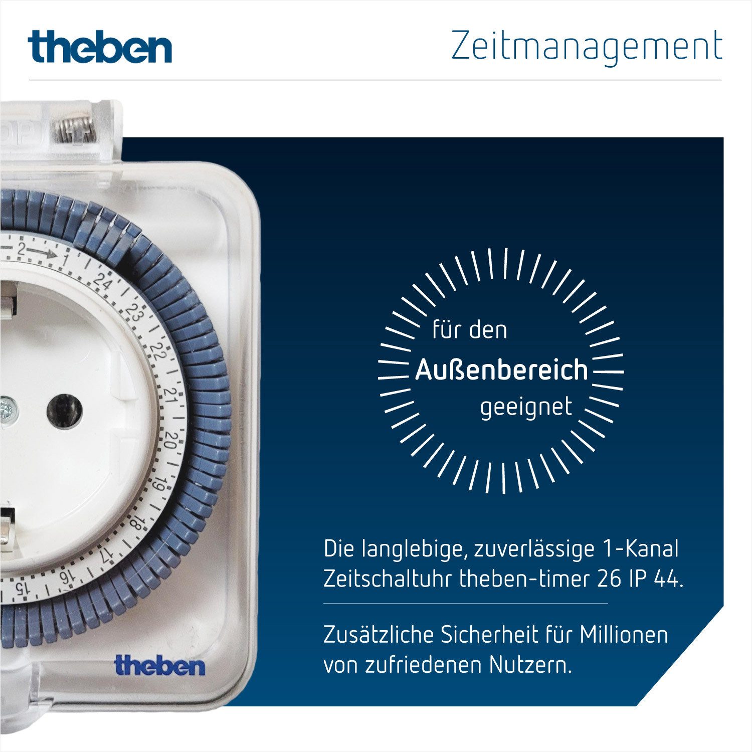 theben Zeitschaltuhr timer 26 IP 44 0260855 analoge Zeitschaltuh, Direktwahltasten, Tagesprogramm, Außenbereich/Outdoor/Garten, Licht/Pumpen