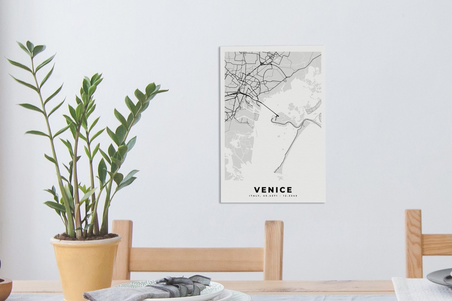 St), Zackenaufhänger, und OneMillionCanvasses® inkl. fertig - bespannt - Venedig Leinwandbild (1 Karte Stadtplan Karte, Schwarz Leinwandbild weiß 20x30 Gemälde, cm - -