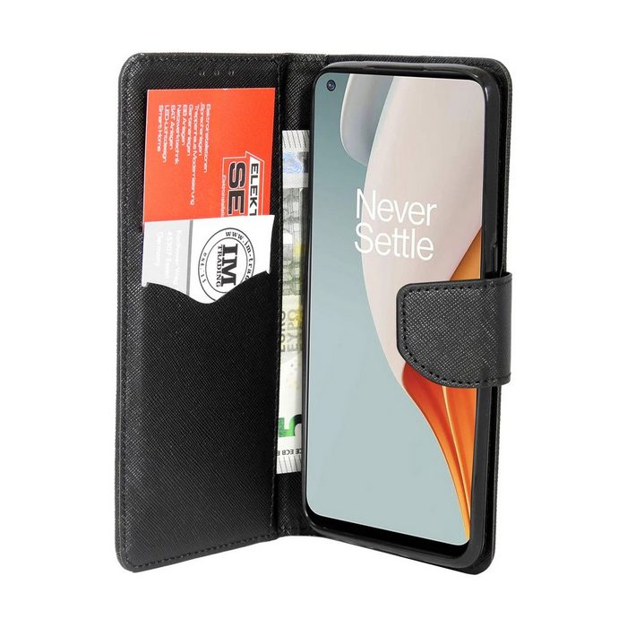 cofi1453 Handyhülle Buch Tasche OnePlus Nord N100 Kunstleder Schutzhülle Handy Wallet Case Cover mit Kartenfächern Standfunktion Schwarz TU10413