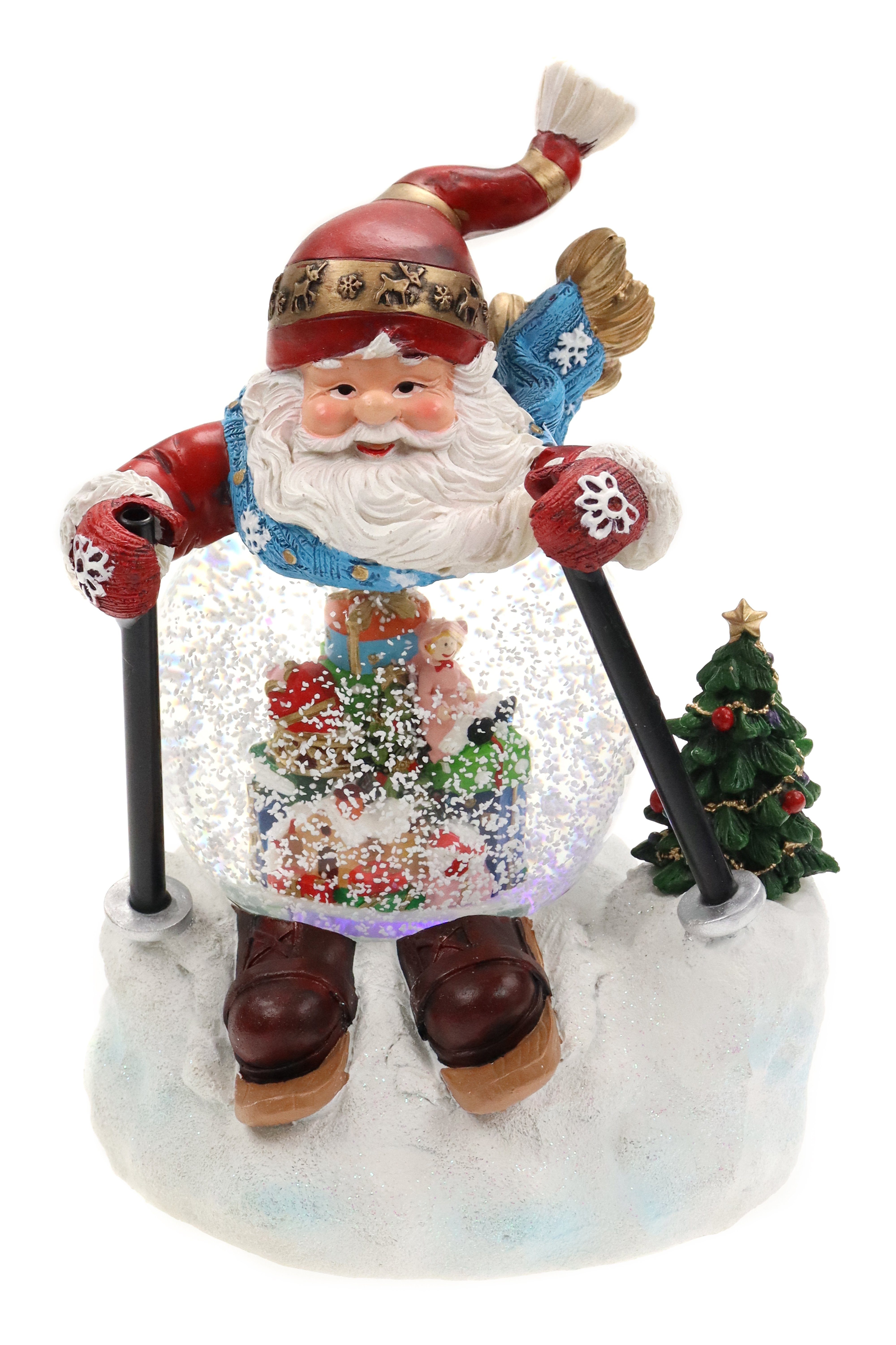 ELLUG Schneekugel Schneekugel als Ø100mm Licht Musik Skifahrer-Weihnachtsmann & 21cm mit H.: Schneewirbel