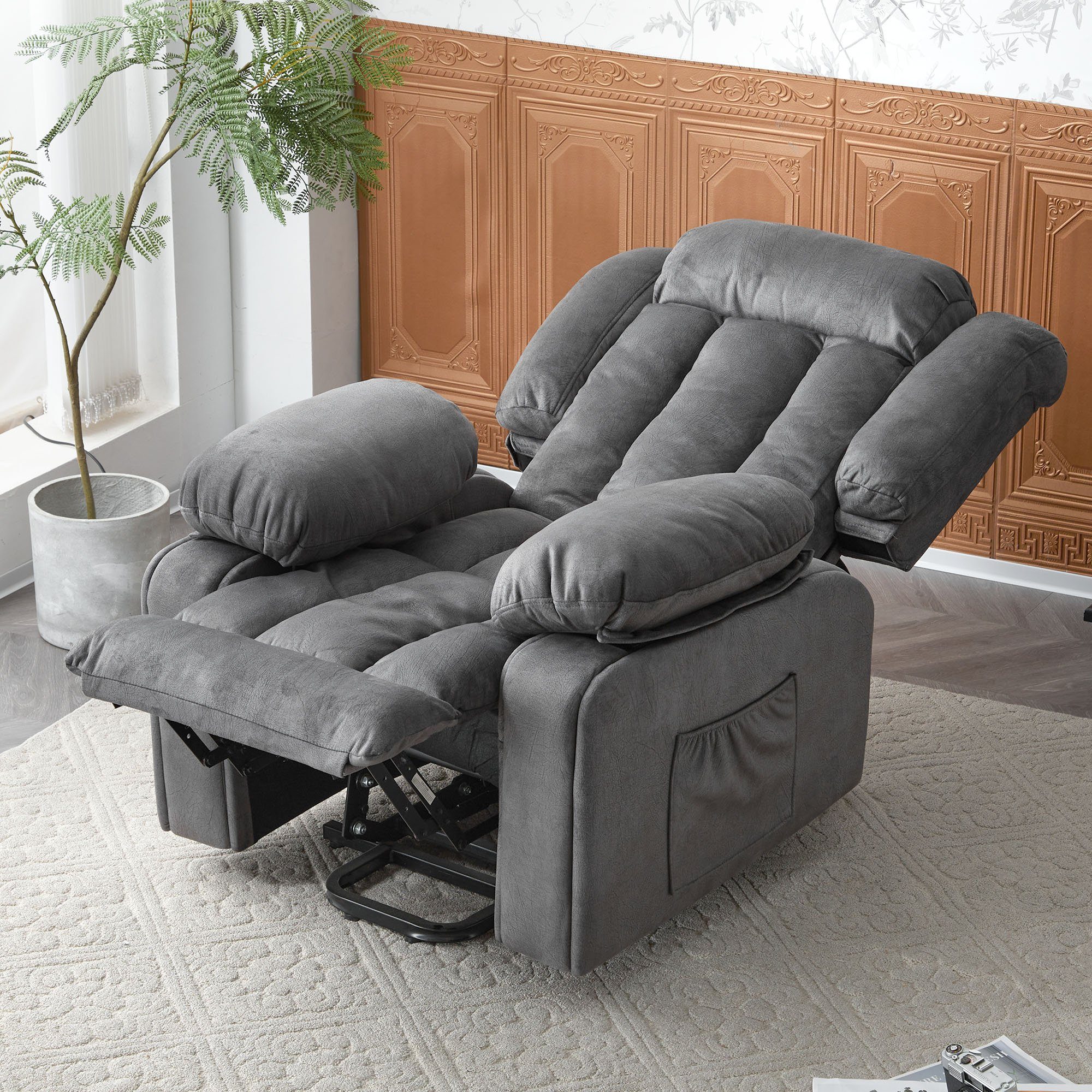 Merax TV-Sessel Elektrisch Relaxsessel mit Aufstehhilfe und Liegefunktion,  Fernsehsessel mit relaxfunktion, Wärme und Vibraiton, Massagesessel,  Stabiler und funktionaler Power Lift Recliner