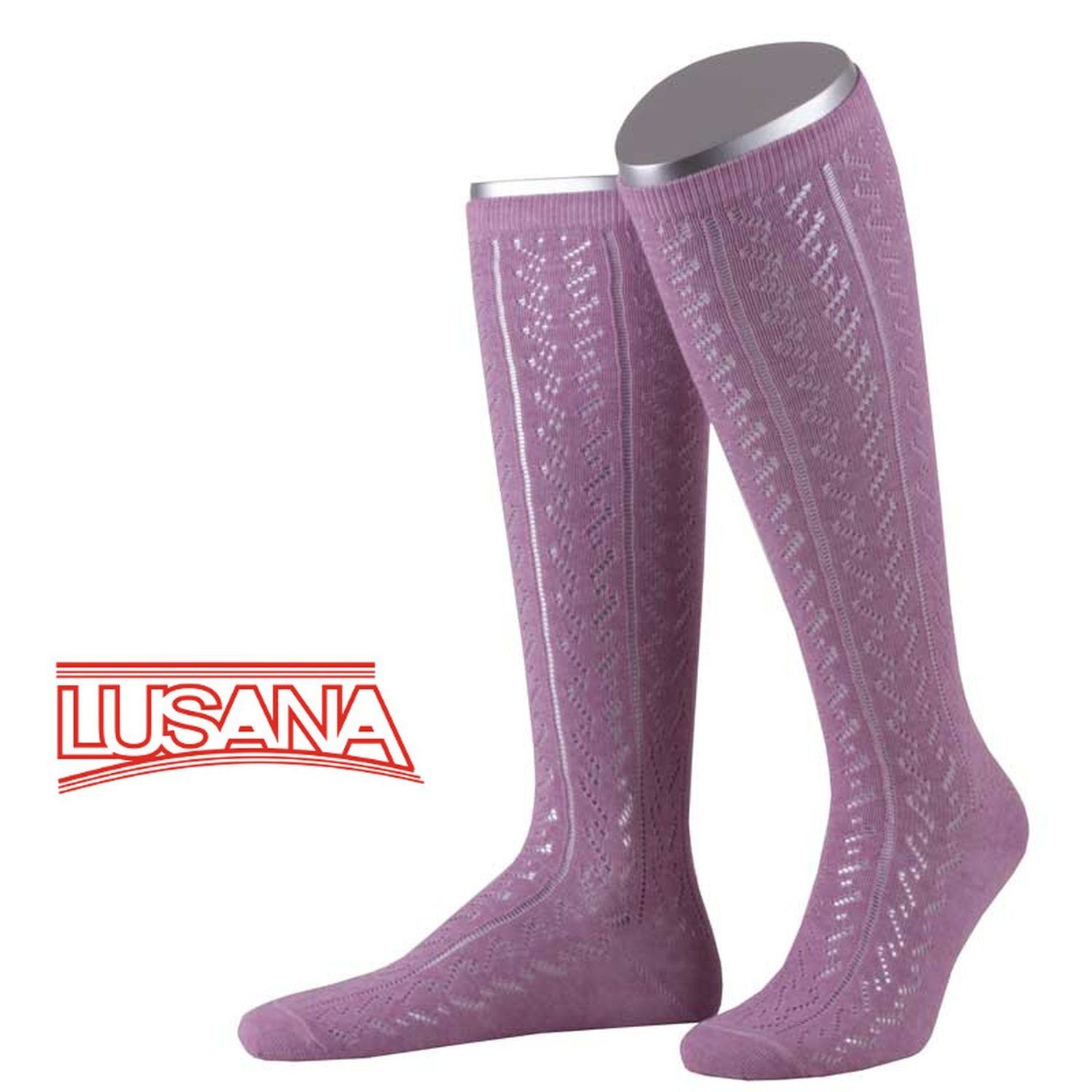 27 mit Lusana Ajourmuster rosa Trachtensocken