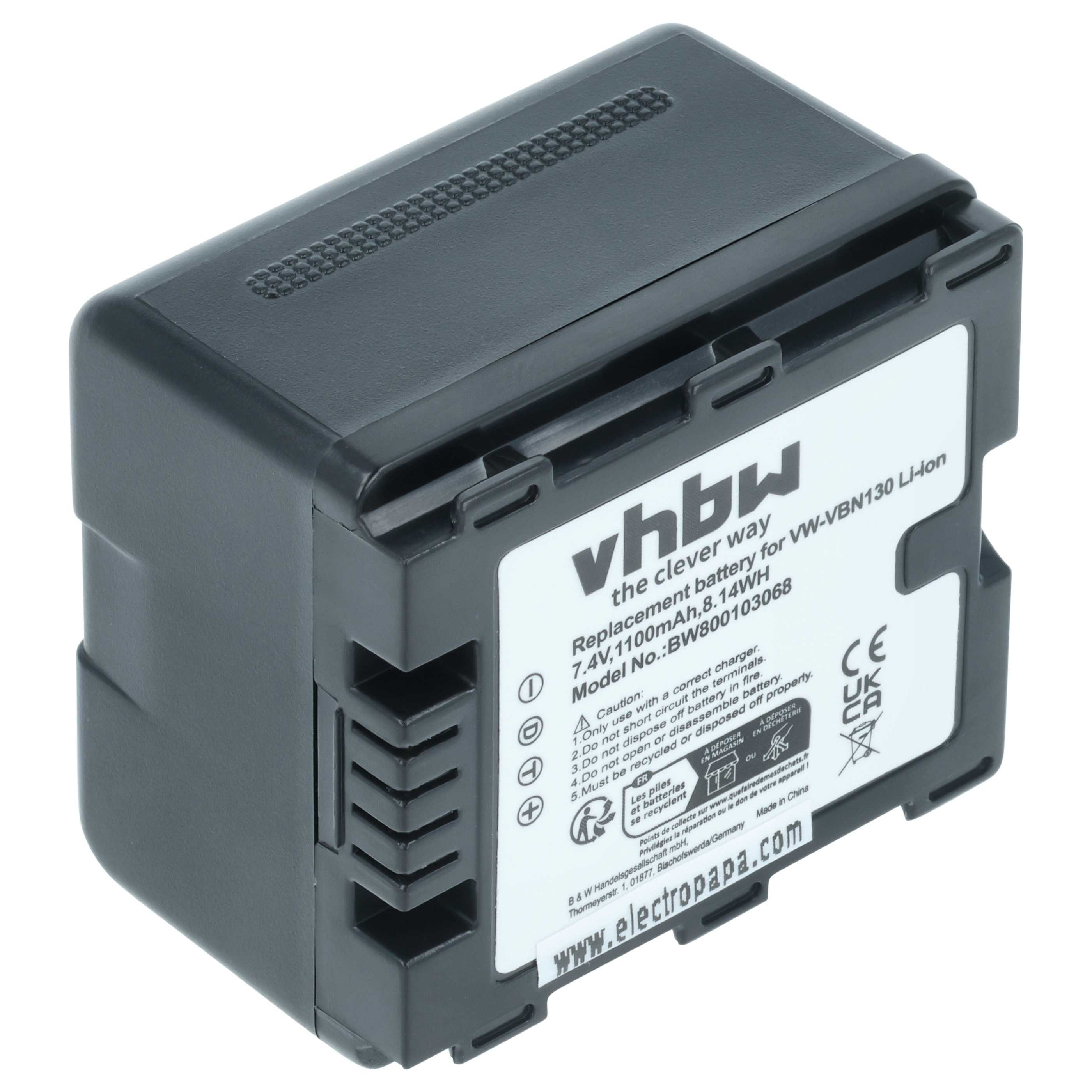 vhbw Akku Ersatz für Panasonic VW-VBN130, VW-VBN130E, VW-VBN130E-K, Kamera-Akku Akku Li-Ion 1100 mAh (7,2 V, 1 St), Leistungsfähiger Austausch-Akku für Ihre Videokamera, Wiederaufladbar