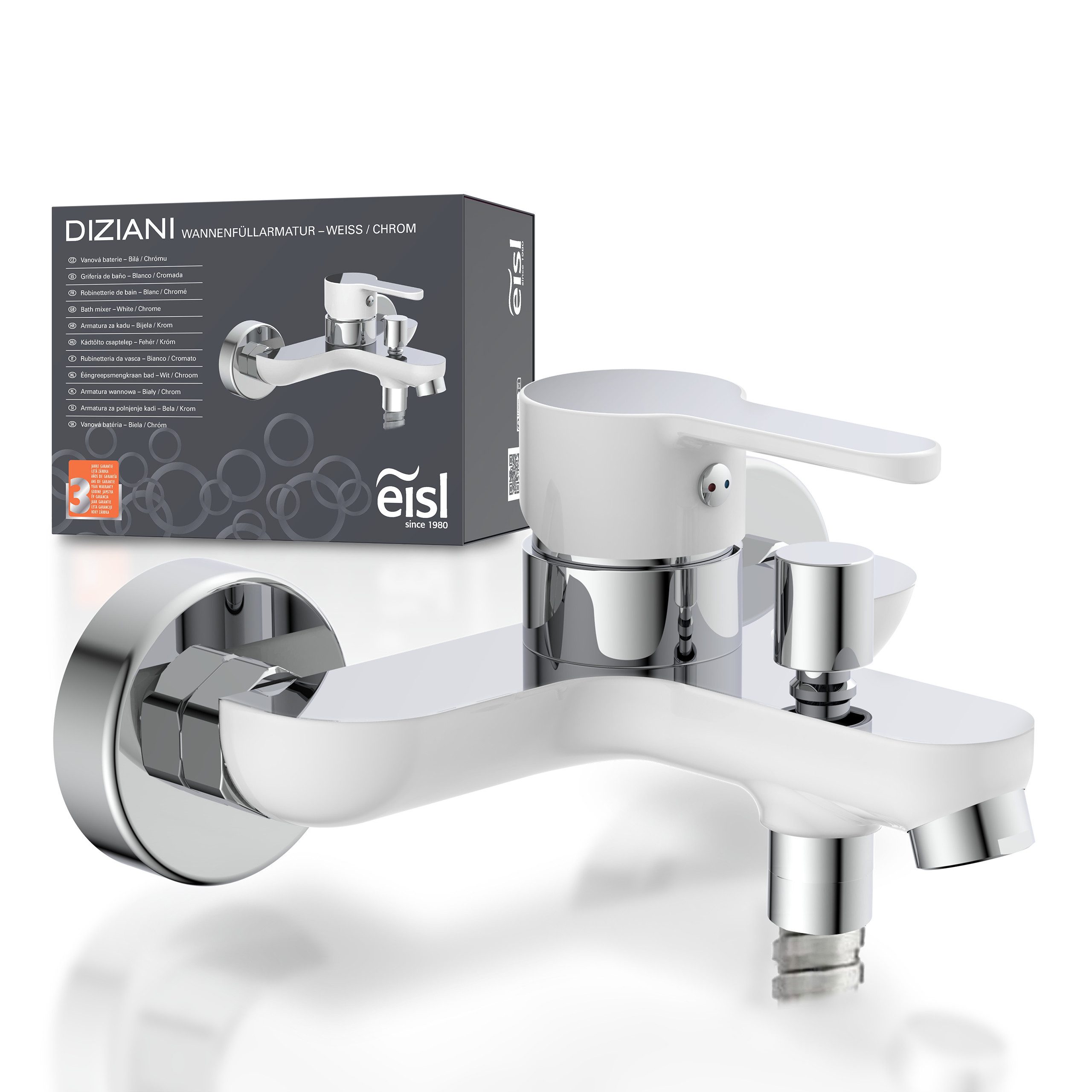 Eisl Waschtischarmatur DIZIANI Mischbatterie Badewanne, Wasserhahn Bad, Wannenarmatur in Weiß/Chrom