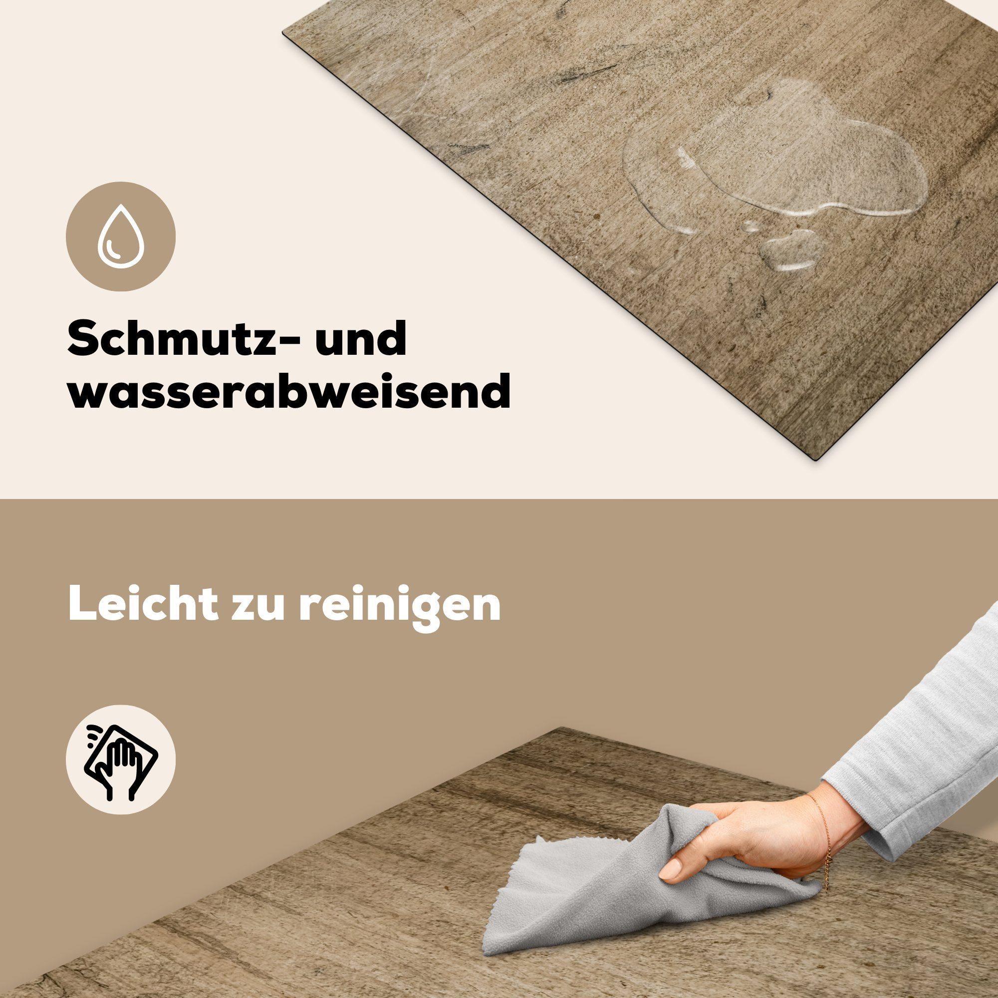 die cm, - Schutz Herdblende-/Abdeckplatte Wand (1 tlg), Induktionskochfeld Beige - Vinyl, - Textur, für Ceranfeldabdeckung MuchoWow küche, Schwarz 81x52