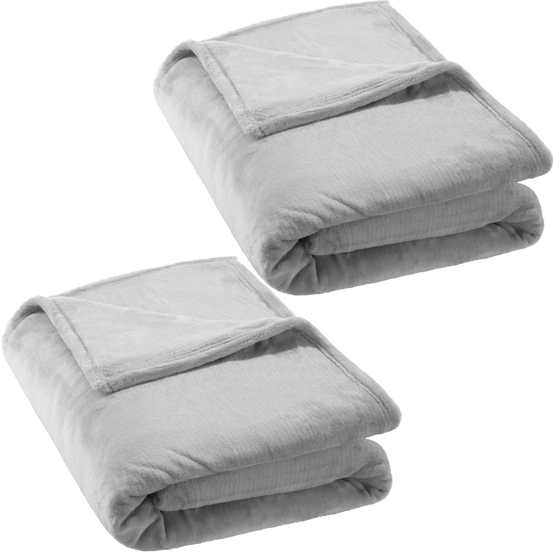 Tagesdecke 2 Kuscheldecken Polyester 220x240cm, tectake, Waschmaschinenfest grau