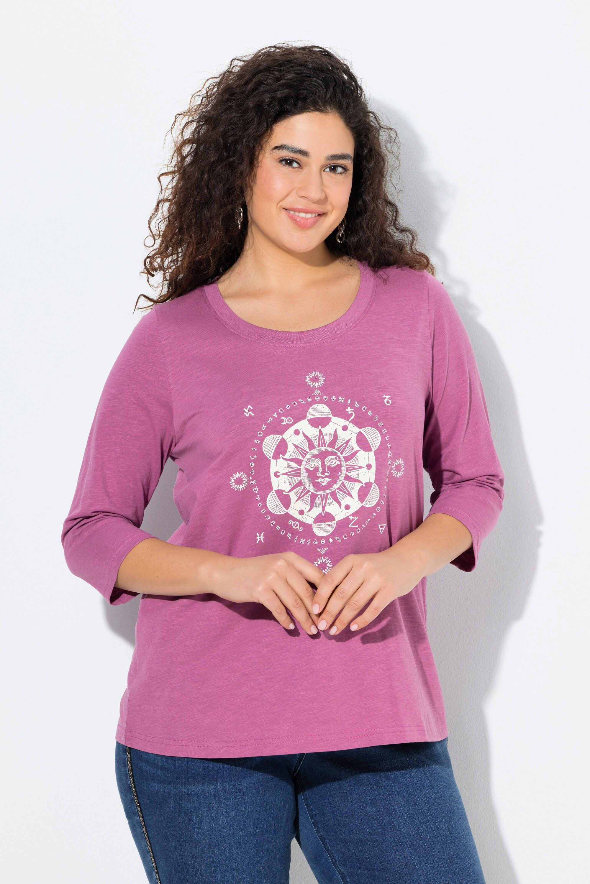 Ulla Popken T-Shirt Shirt Ziersteine Classic Rundhals 3/4-Arm günstig online kaufen