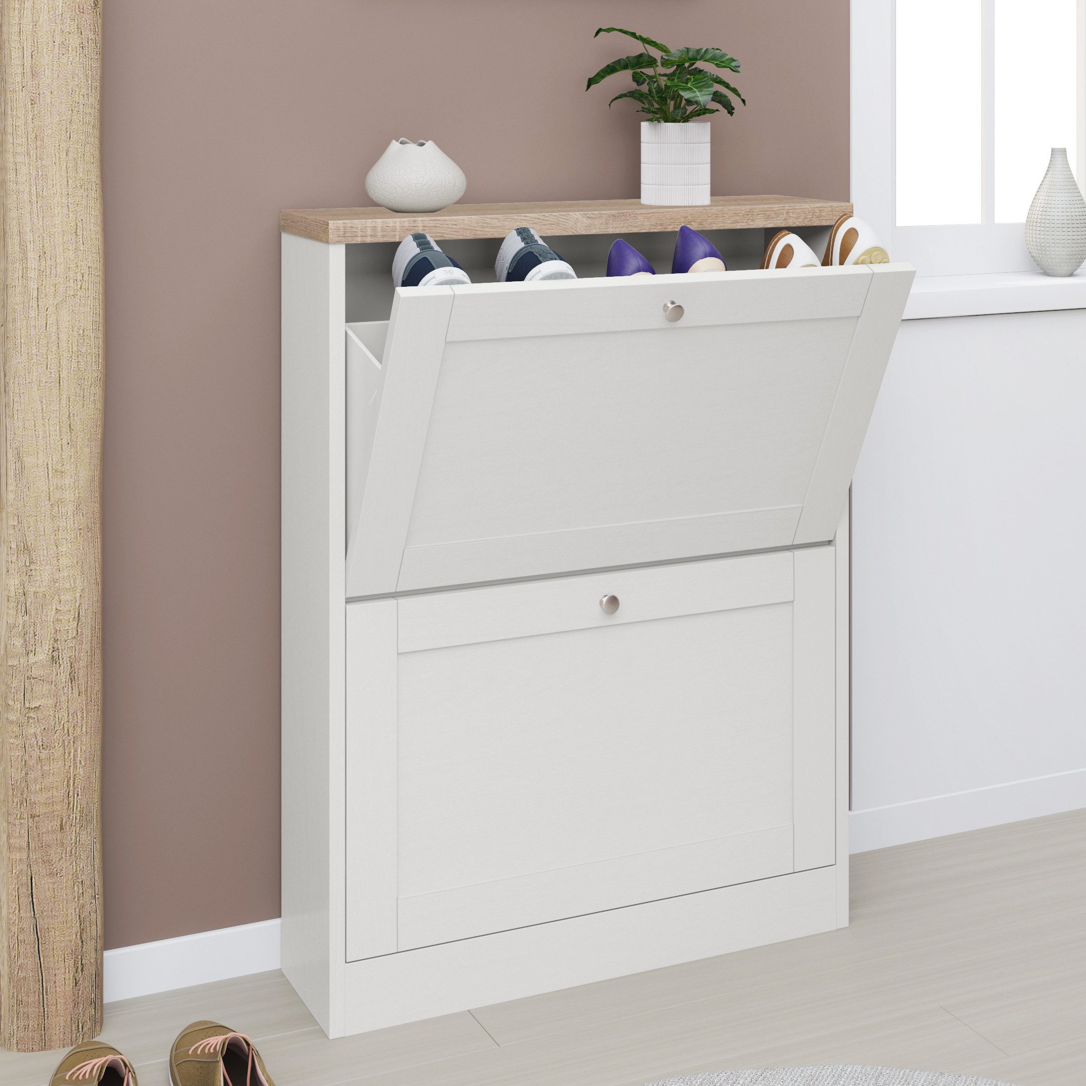 OTTO home Schuhschrank Heide Breite 70 cm, mit 2 Klappen und Facettenfront, Höhe ca. 90 cm – Bild 5 von 5