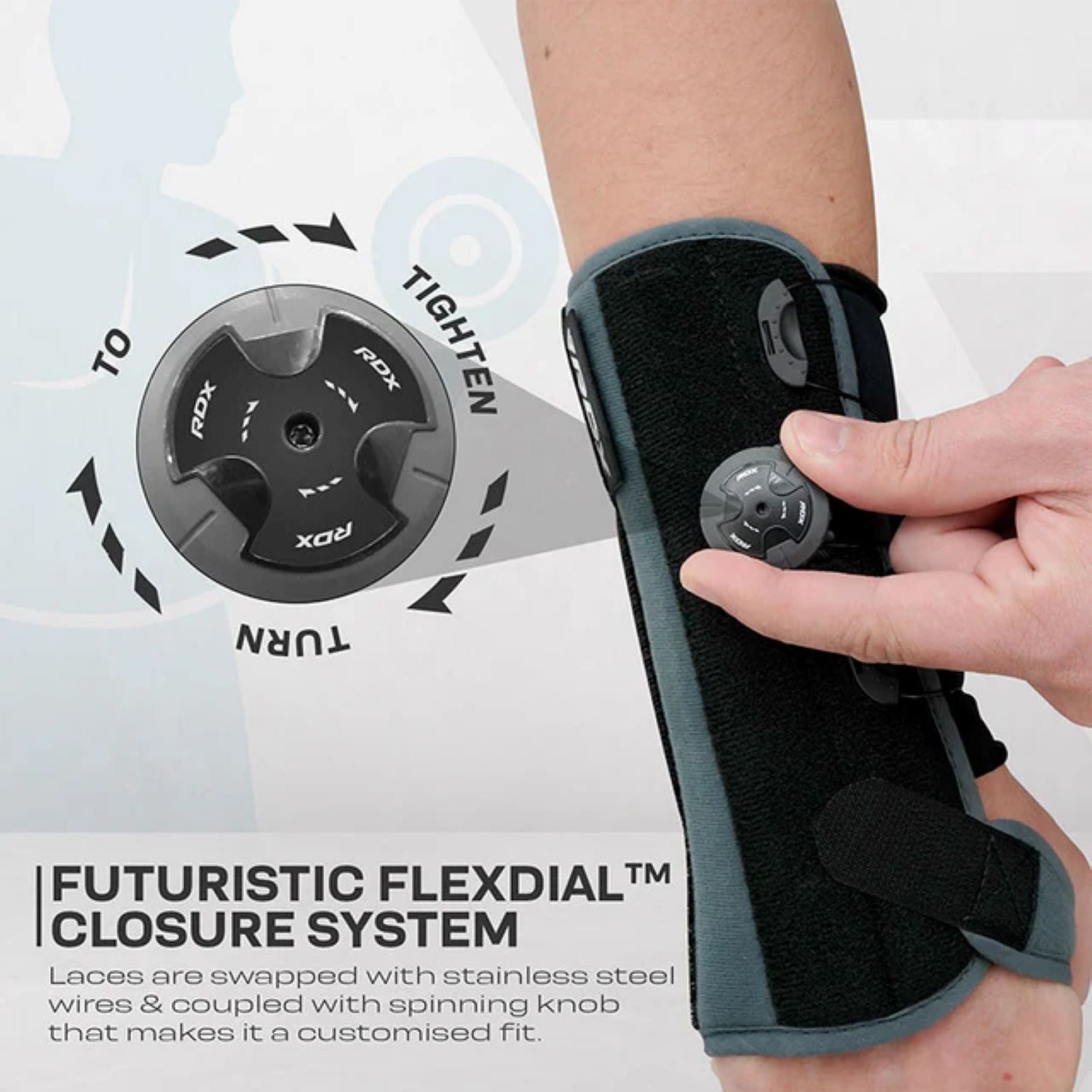 RDX Sports Handgelenkbandage RDX SB FlexDIAL Handgelenkbandage, FDA, stabil & flexibel links Hand