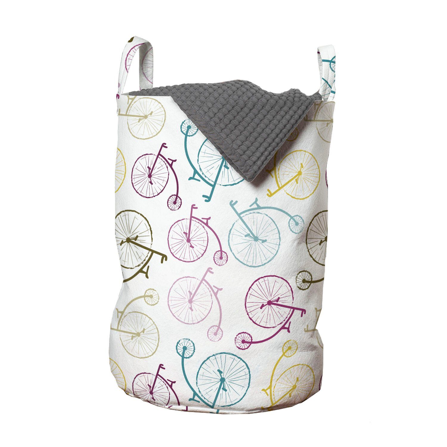 Kordelzugverschluss mit Waschsalons, für Abakuhaus Griffen Retro-Fahrrad-Muster Wäschekorb Wäschesäckchen Fahrrad Bunte