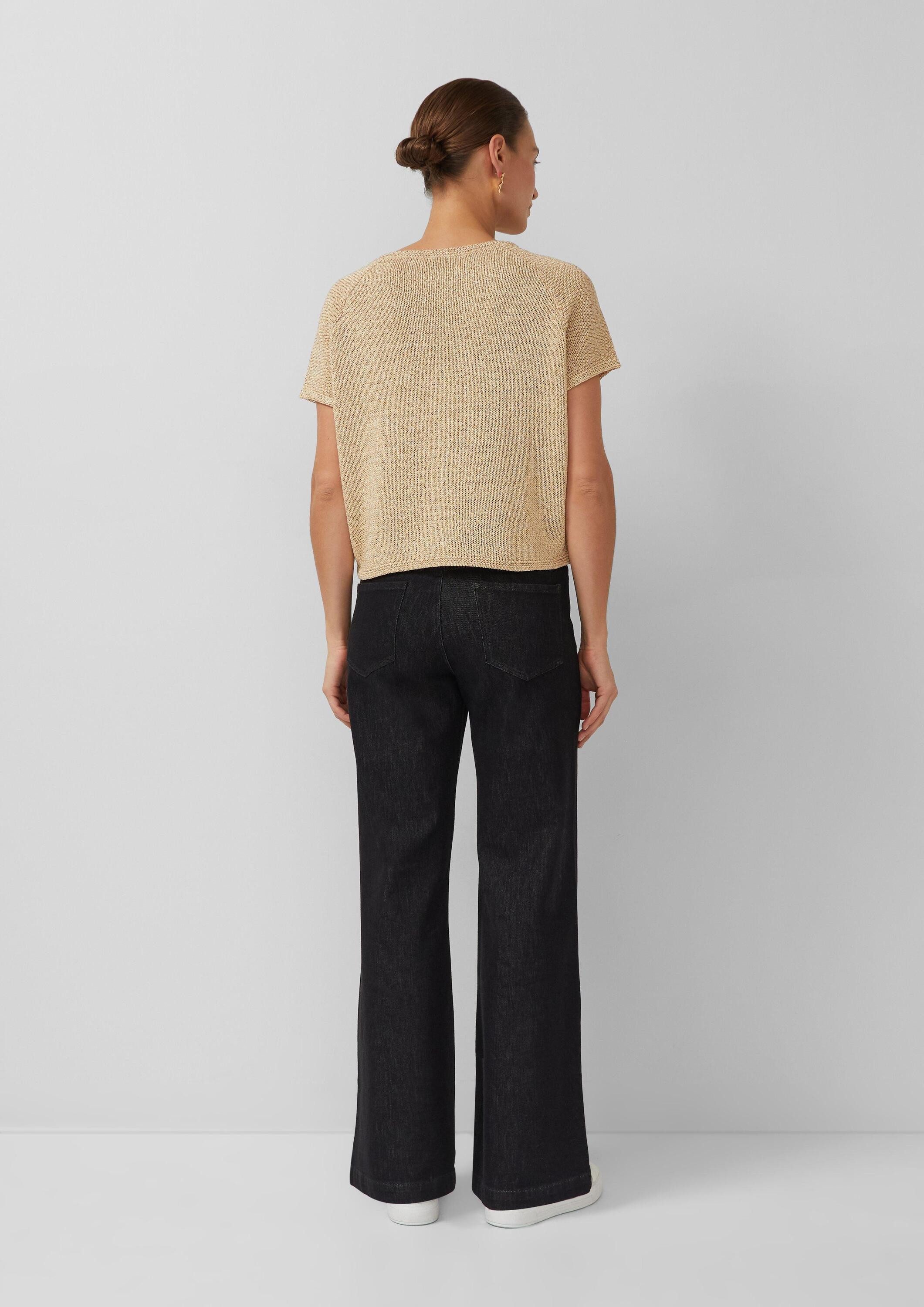 s.Oliver Kurzarmpullover Strickpullover Strickpullover im Relaxed Fit mit U-Boot-Ausschnitt