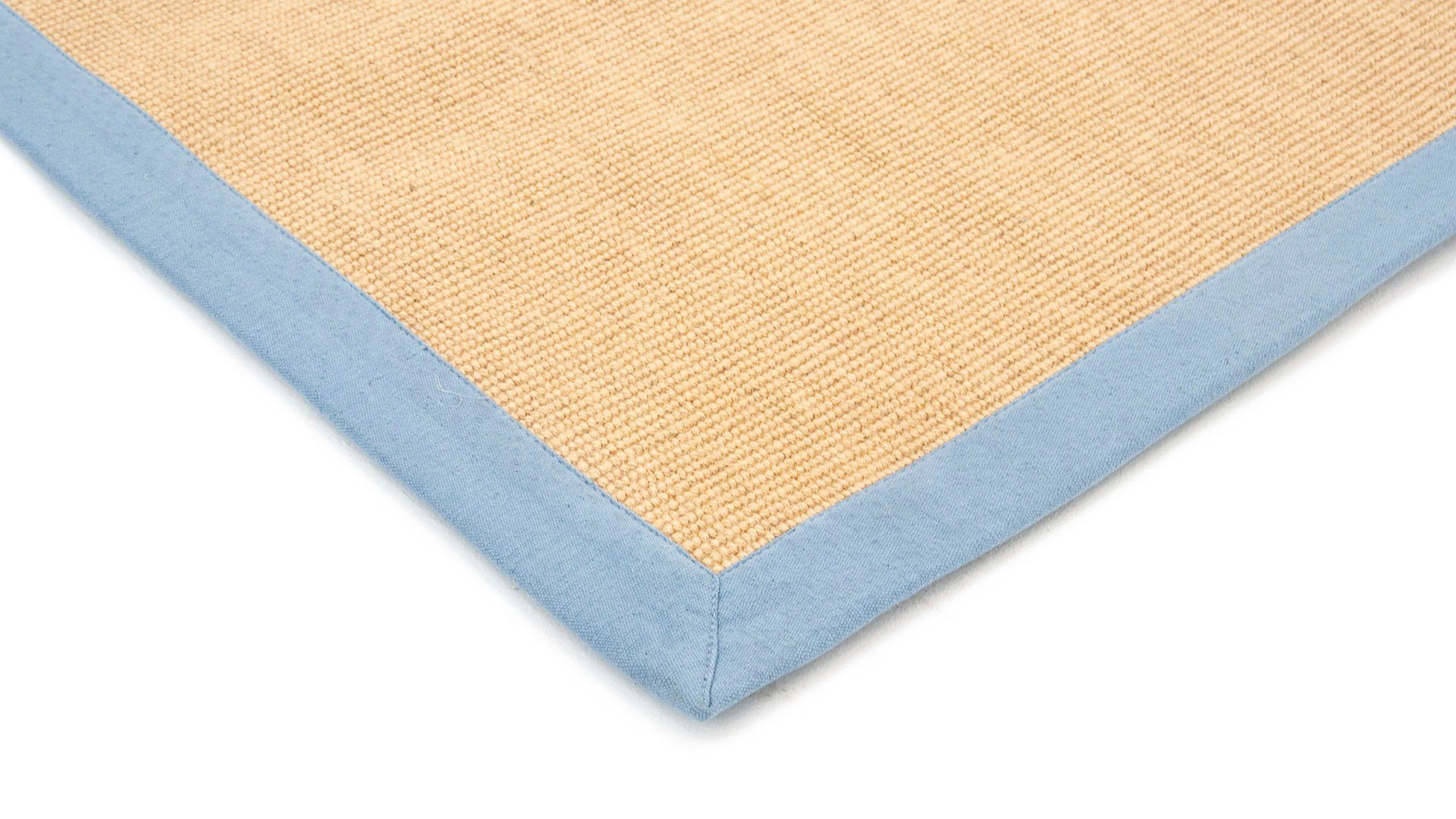 Läufer Sisal, Rutsch Anti rechteckig, Bordüre, Höhe: Rückseite blau mit farbiger carpetfine, mm, 5