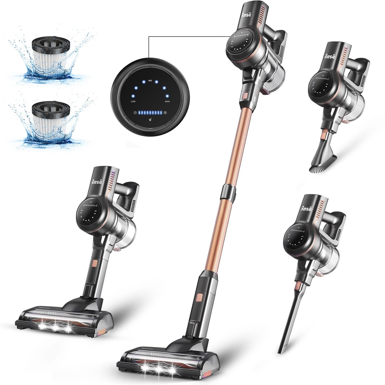 INSE Akku-Hand-und Сталевий пилосос Пилосмоки, Akku Пилосмоки, Akkusauger, 50KPa Starke Saugleistung bis zu 60 Min Laufzeit