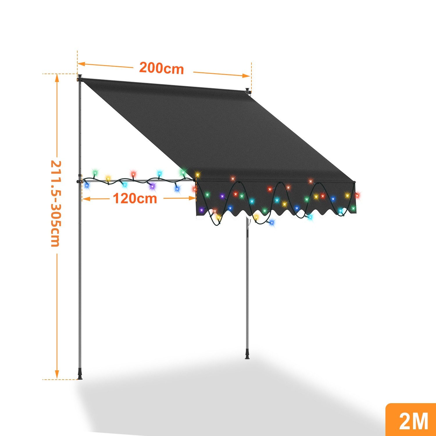 Clanmacy Klemmmarkise Klemmmarkise mit LED 200cm günstig online kaufen