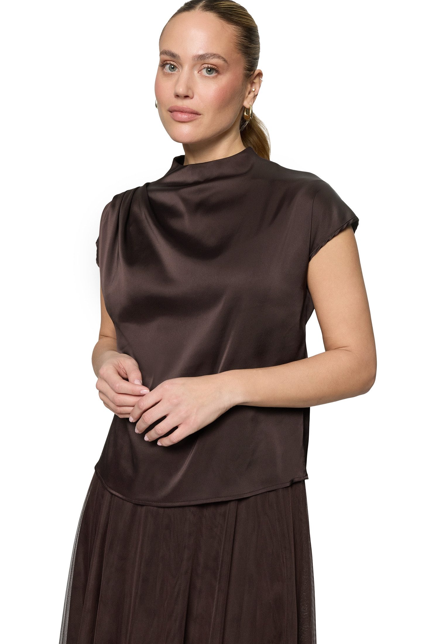 Zero Satinbluse Damen mit Kragen