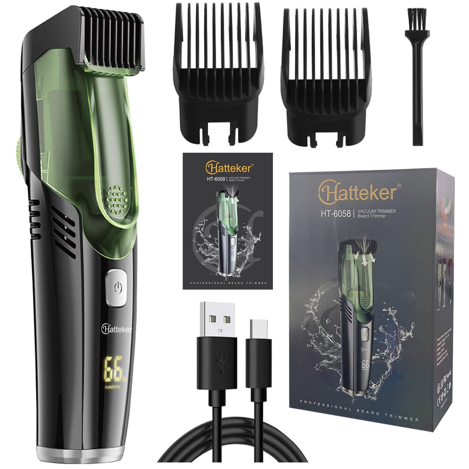 Scttomon Haarschneider HT-6058, Bartschneider mit Vakuumfunktion, 1–20 mm Längeneinstellung, IPX6 wasserdicht