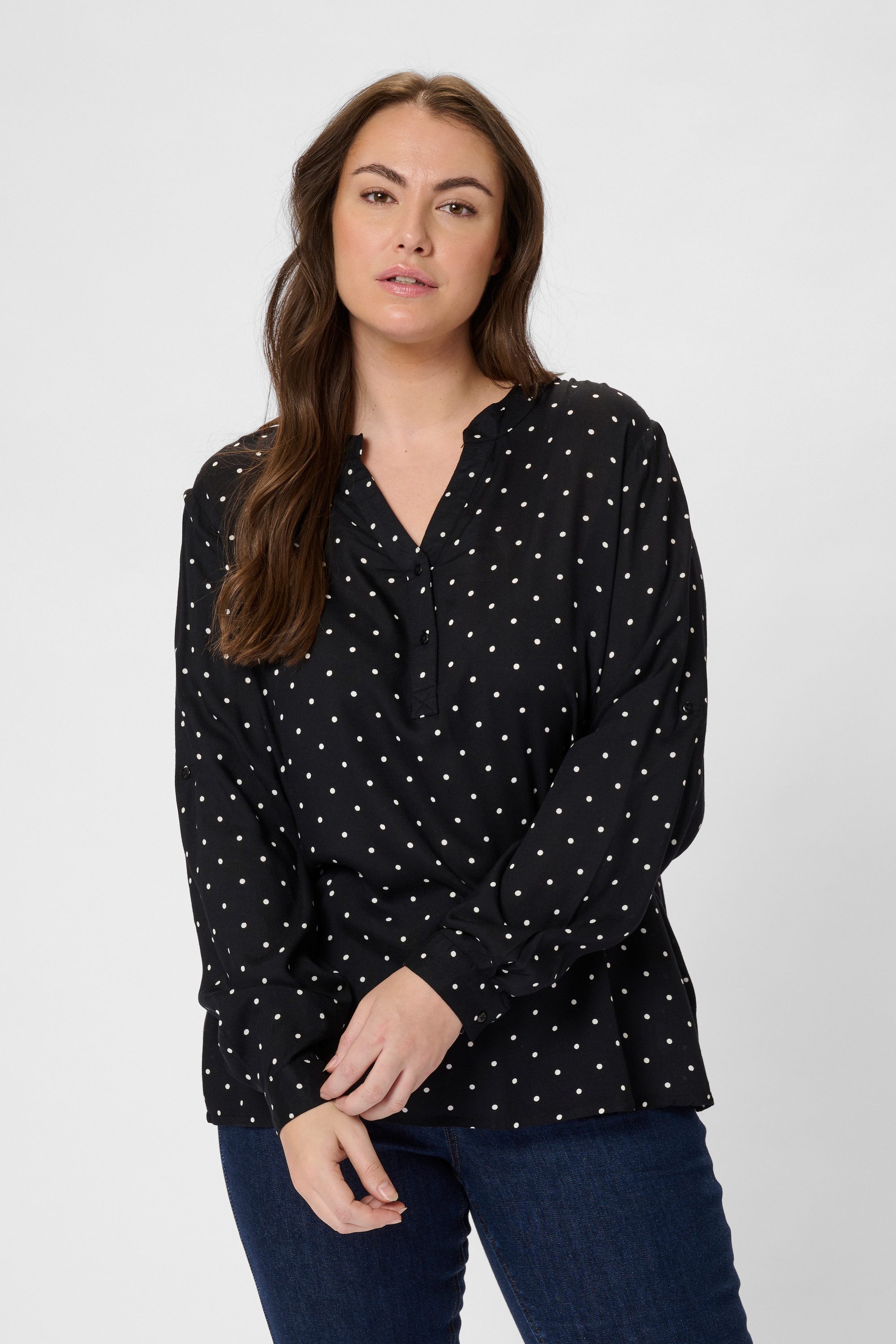 KAFFE Curve Langarmbluse Langarm-Bluse KCjoy Große Größen