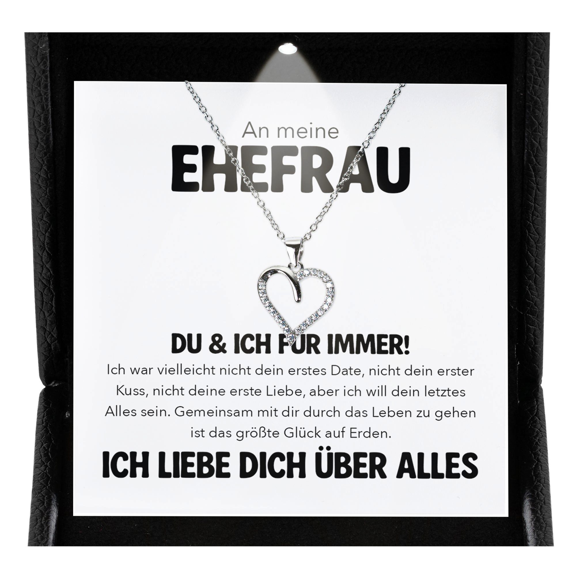 22Feels Schmuckset Ehefrau Geschenk Hochzeitstag Ich Liebe Dich Kette Herz Valentinstag (inkl. Geschenktasche, Karte, Poliertuch, Beutel), Premium Licht Etui, Silber 925/000, Karte Made In Germany