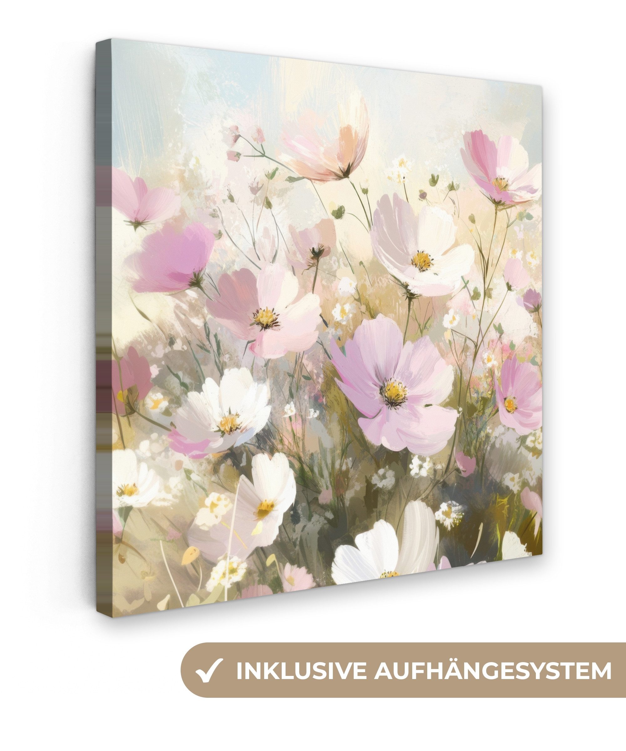 OneMillionCanvasses® Leinwandbild Blumenfeld - Helle Farbtöne - Gemalt, Fot günstig online kaufen