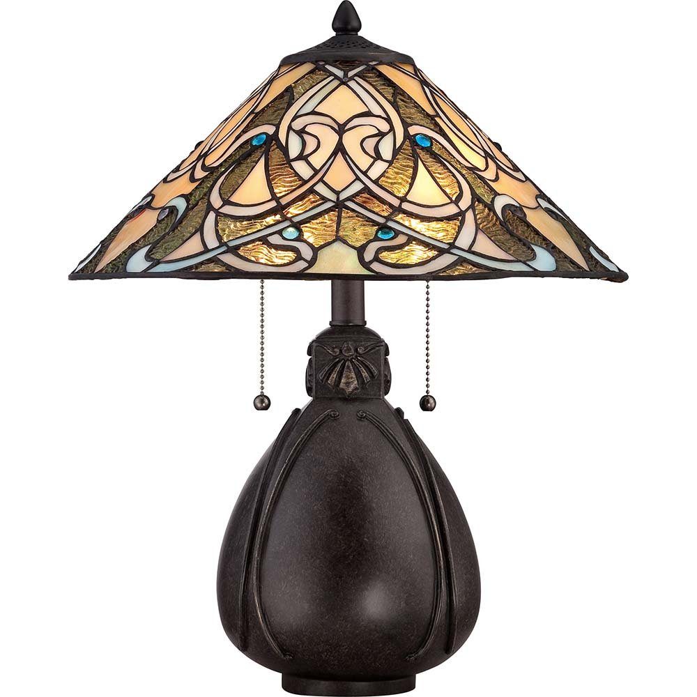 Elstead LIGHTING LED Tischleuchte, Leuchtmittel nicht inklusive, Tischleuchte Wohnzimmerleuchte Beistelllampe Tiffany-Glas Metall