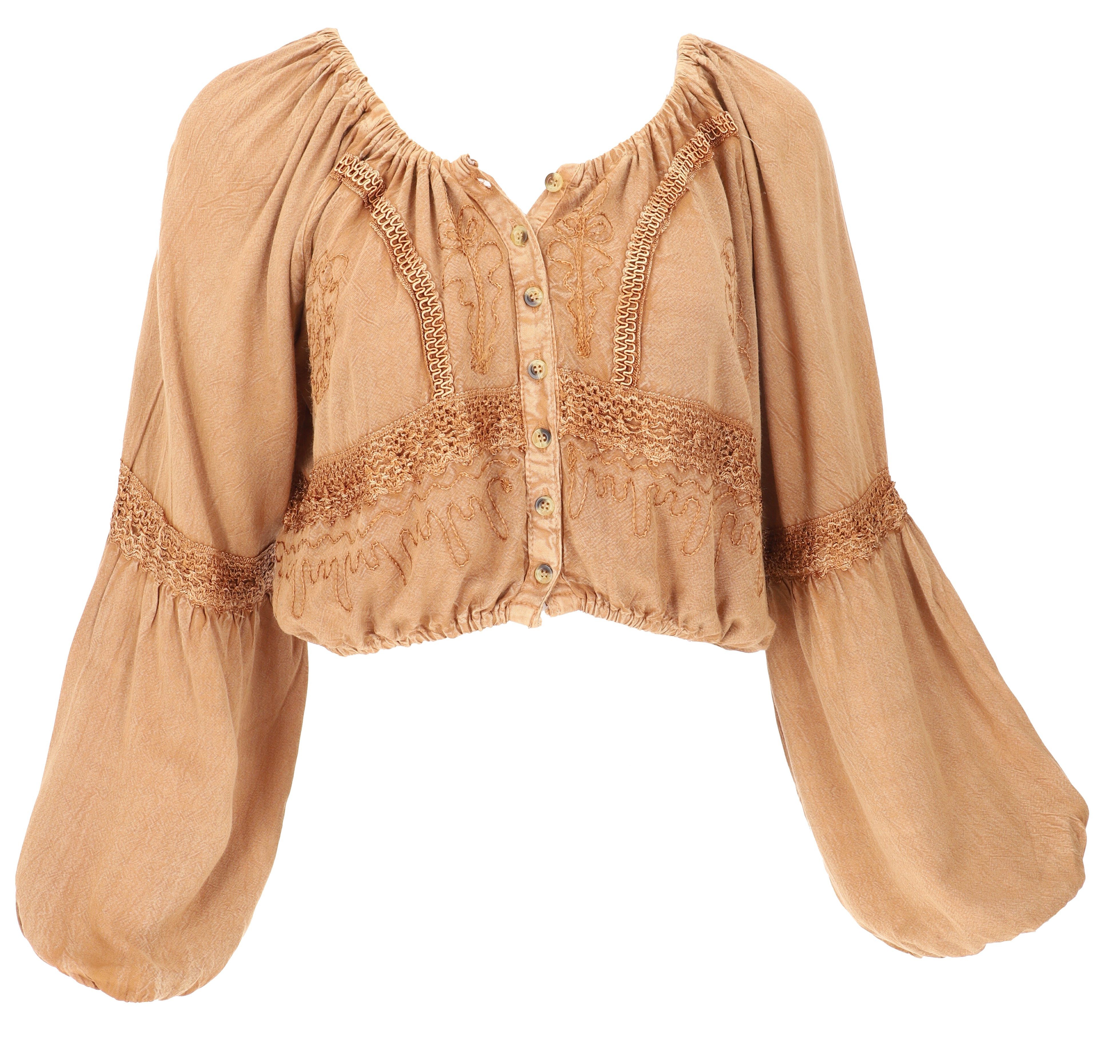 Guru-Shop Longbluse Bestickte indische Hippie Langarm Bluse, Boho.. alternative Bekleidung – Bild 3 von 5