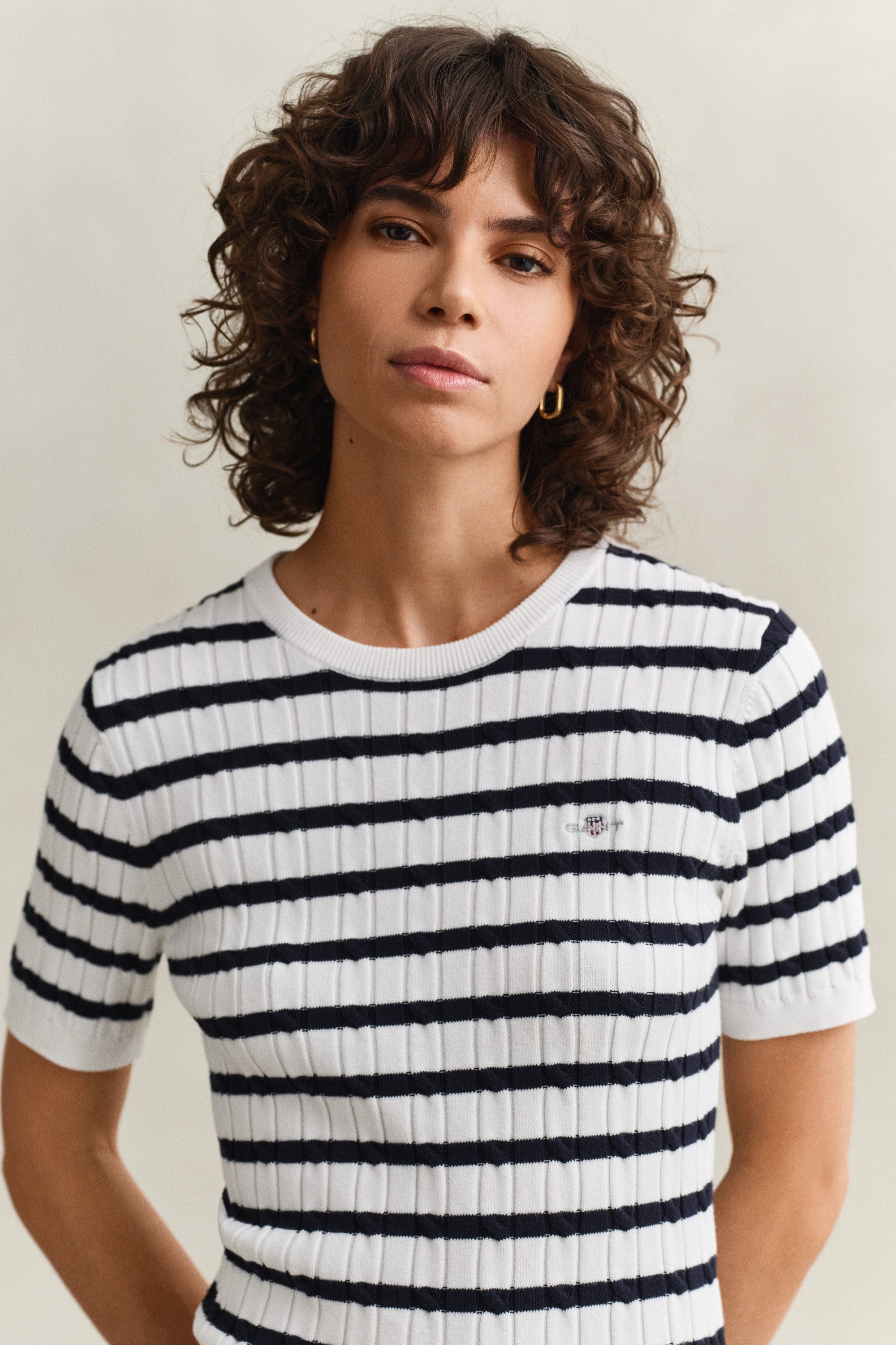 Gant Kurzarmpullover STRETCH COTTON CABLE STRIPE SS Gestreifter Zopfstrick, günstig online kaufen