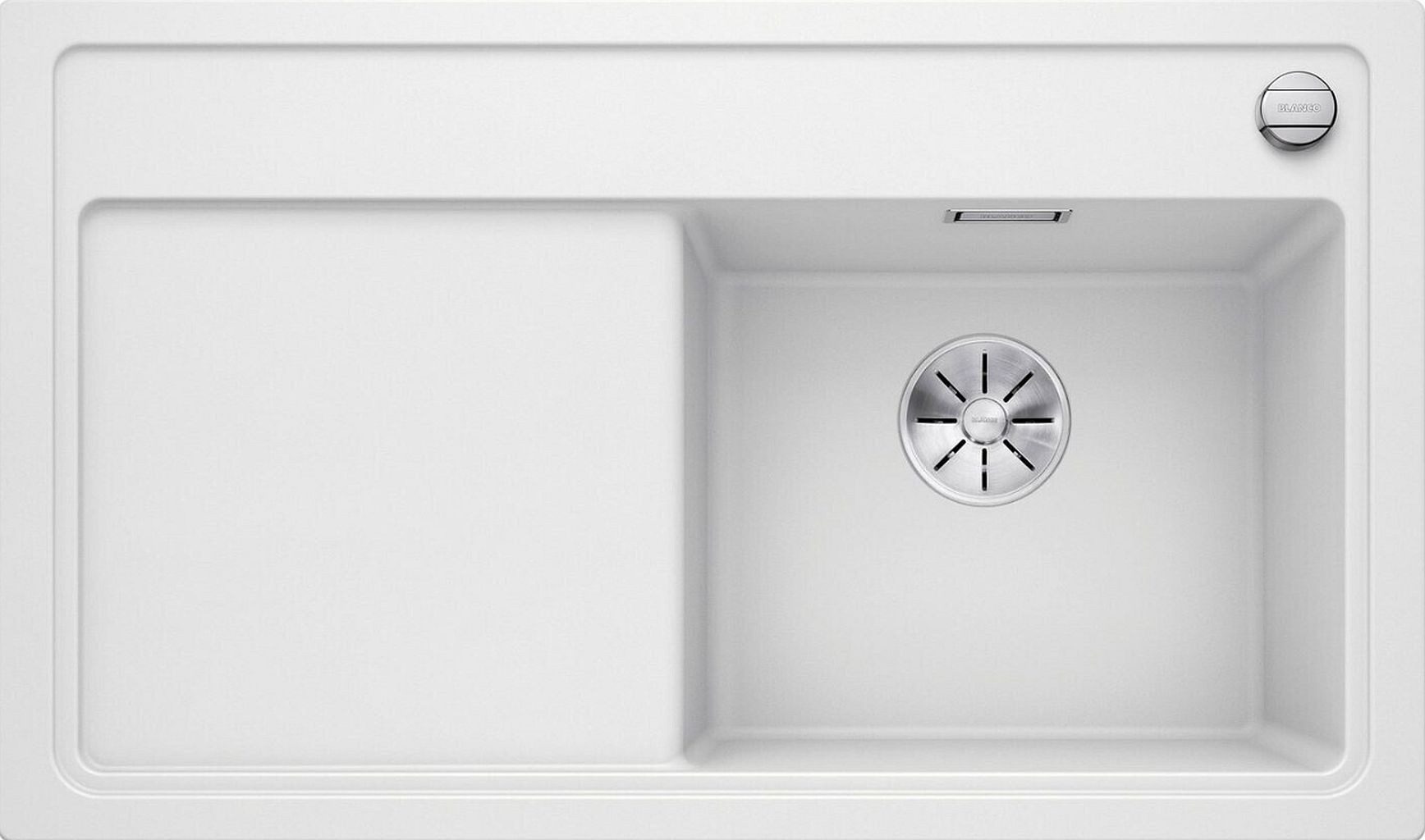 Blanco Einbauspüle 86 cm Kristallweiß glänzend Becken rechts 45er Unterschrank 524151, Eckig, 90/50 cm