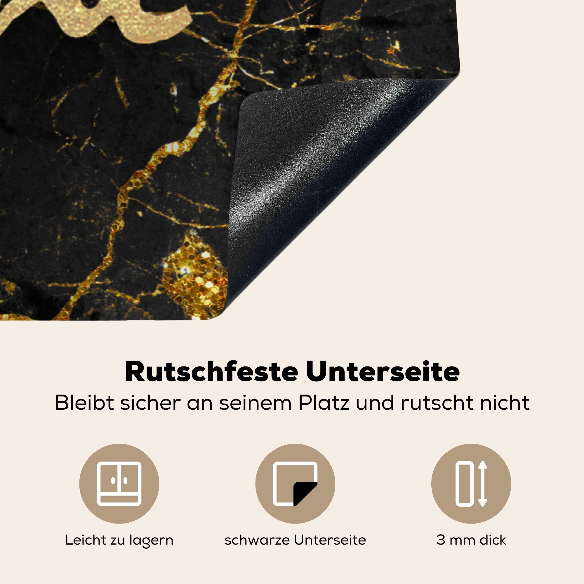 MuchoWow Herdblende-/Abdeckplatte Zitat Gold Marmor, Ceranfeldabdeckung Schutz für Glänzen (1 die küche, Induktionskochfeld Vinyl, - cm, 81x52 tlg), - 